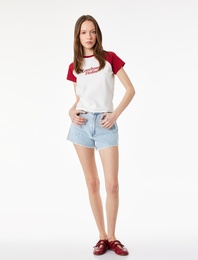 Slim Fit Kısa Kollu Bisiklet Yaka Pamuklu Baskılı Tişört