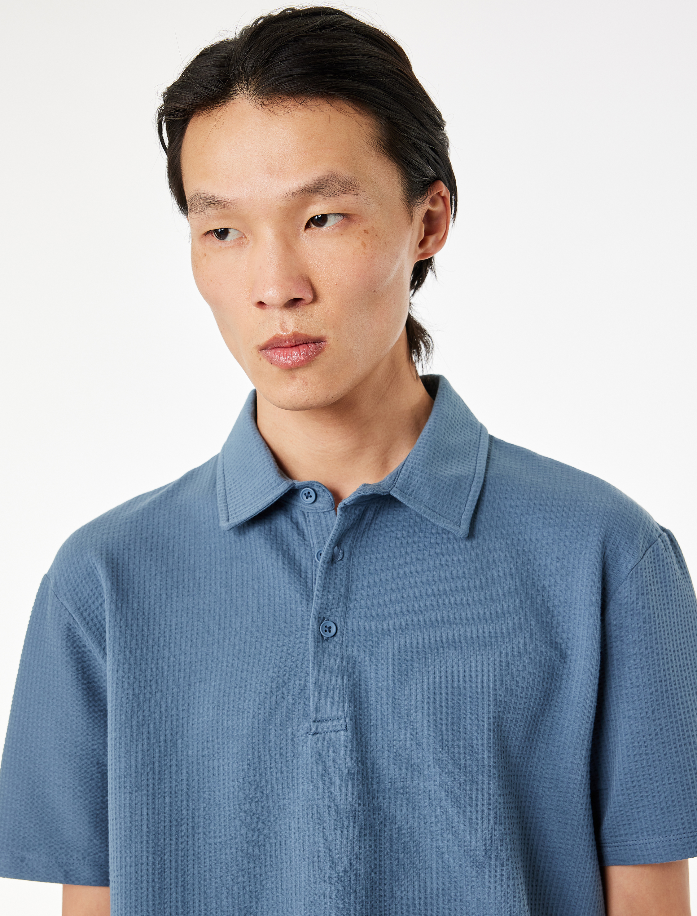 Regular Fit Kısa Kollu Dokulu Pamuklu Polo Yaka Tişört