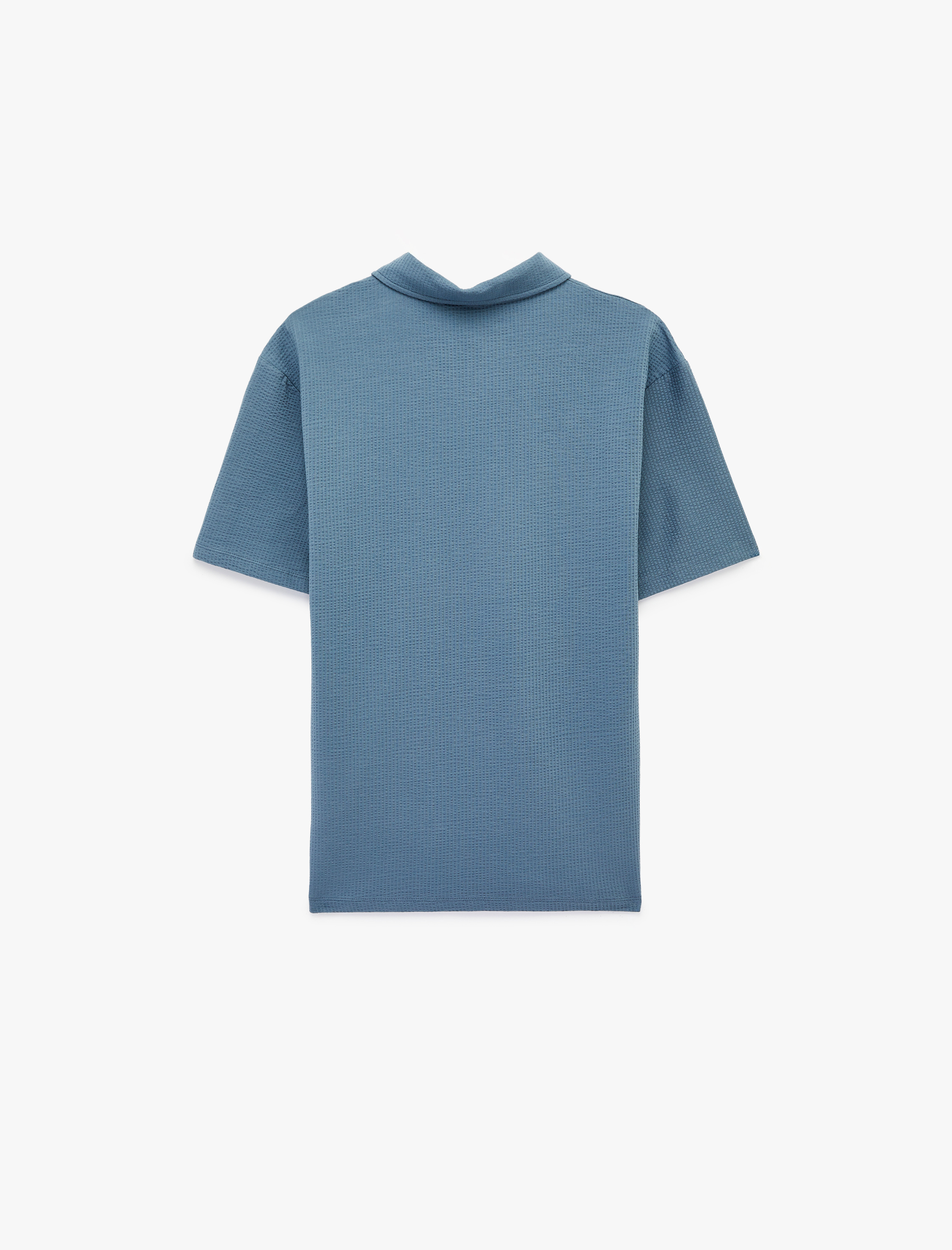 Regular Fit Kısa Kollu Dokulu Pamuklu Polo Yaka Tişört - Görsel 4