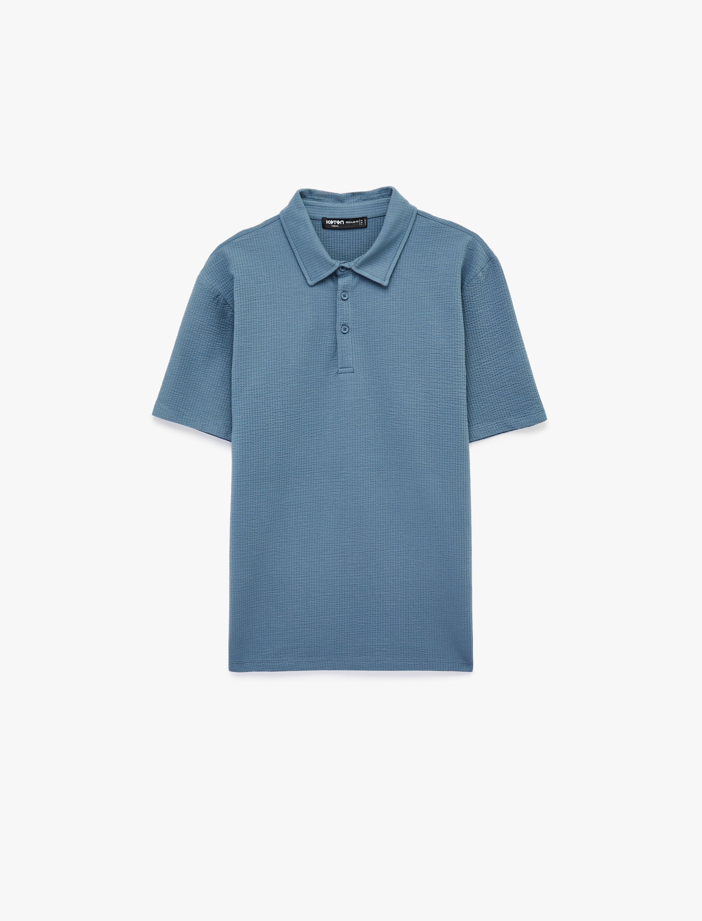 Regular Fit Kısa Kollu Dokulu Pamuklu Polo Yaka Tişört - Görsel 3