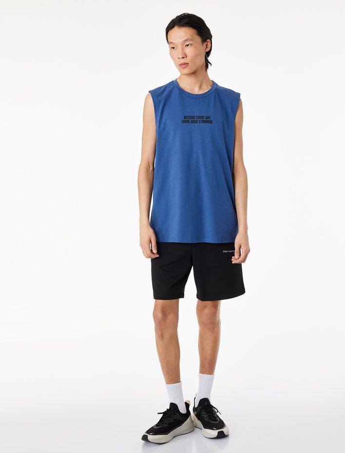  Rahat Kalıp Pamuklu Bisiklet Yaka Kolsuz Baskılı Spor Atlet