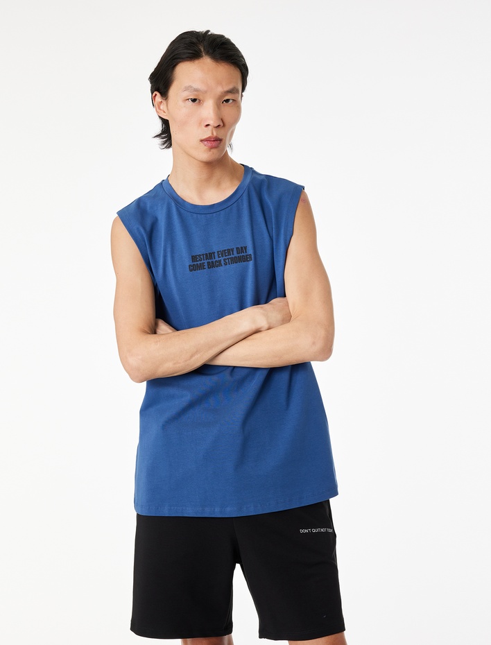  Rahat Kalıp Pamuklu Bisiklet Yaka Kolsuz Baskılı Spor Atlet