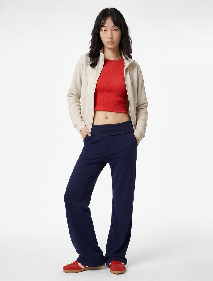  Slim Fit Modal Karışımlı İspanyol Paça Pantolon