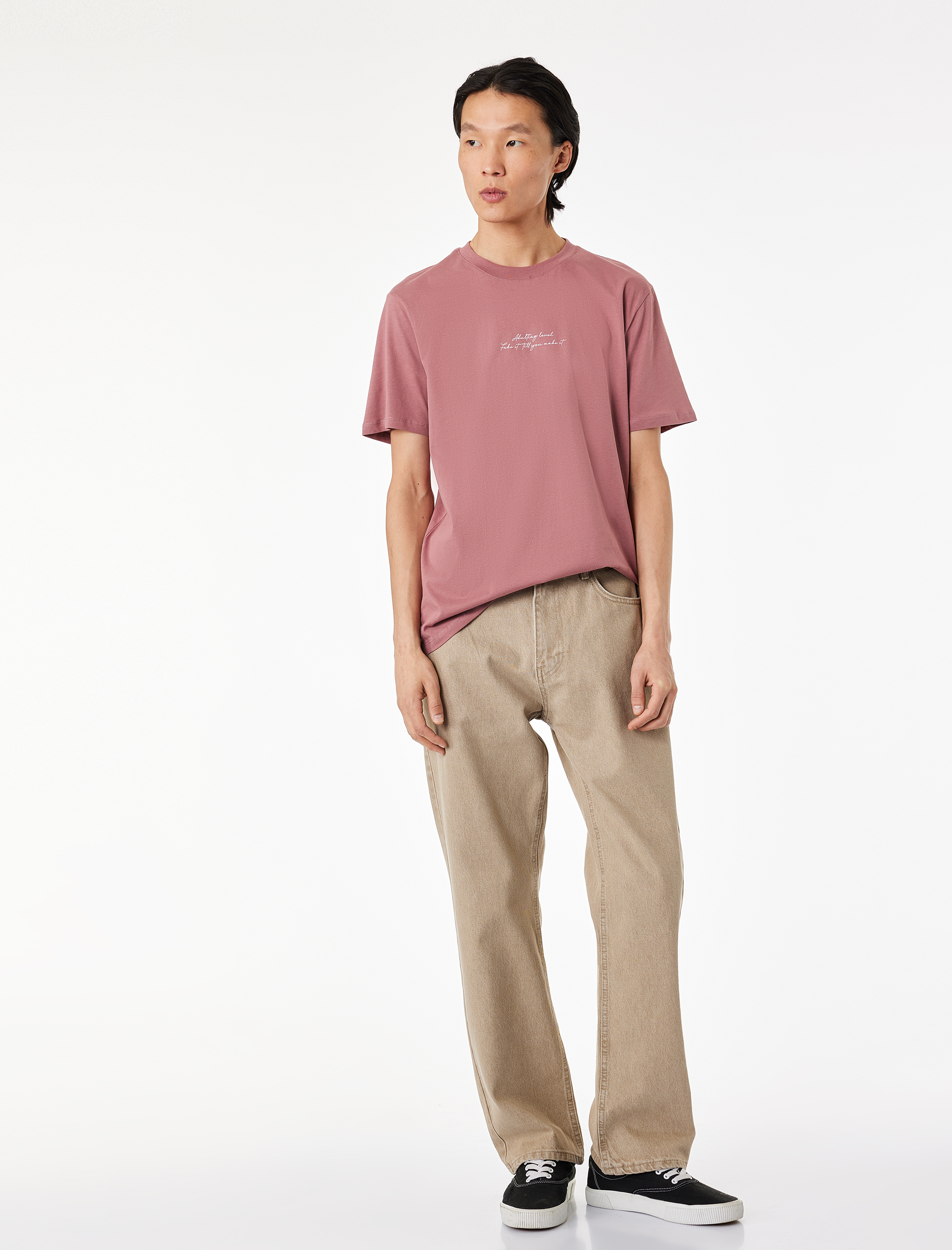   Pamuklu Kısa Kollu Bisiklet Yaka Baskılı Slim Fit Tişört