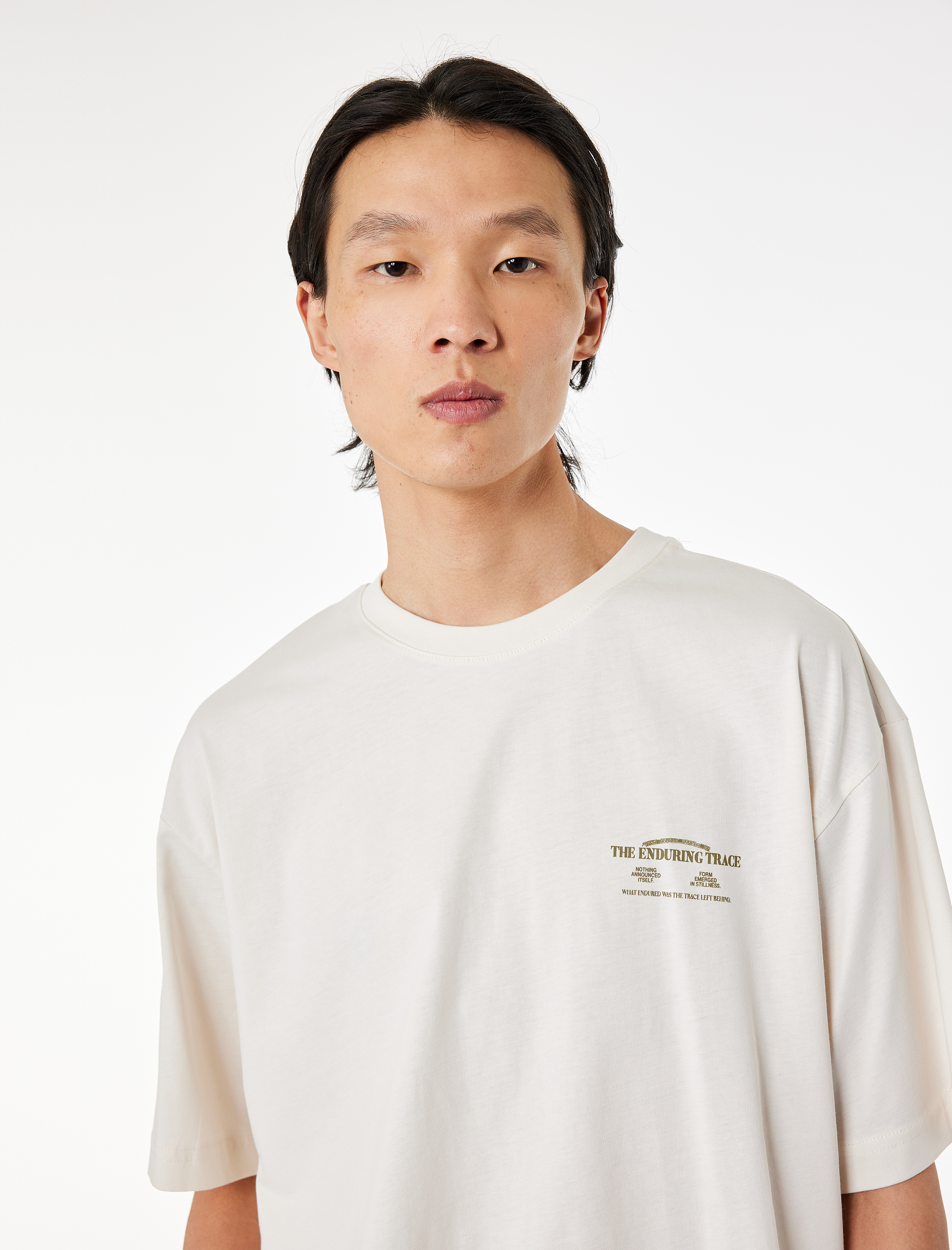   Oversize Kısa Kollu Pamuklu Bisiklet Yaka Arkası Baskılı Tişört