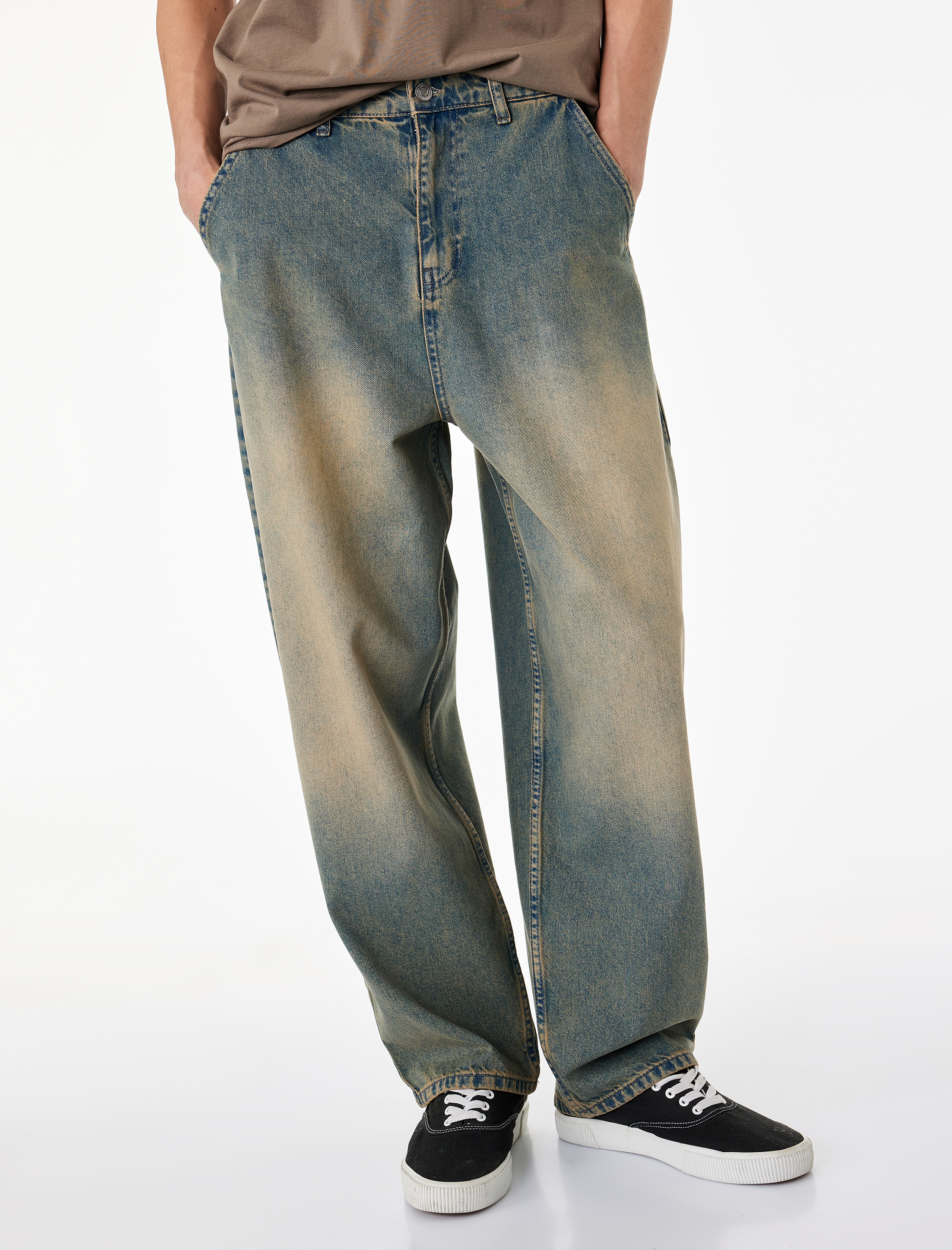   Pamuklu Cepli Oversize Normal Bel Bol Skater Jean Pantolon