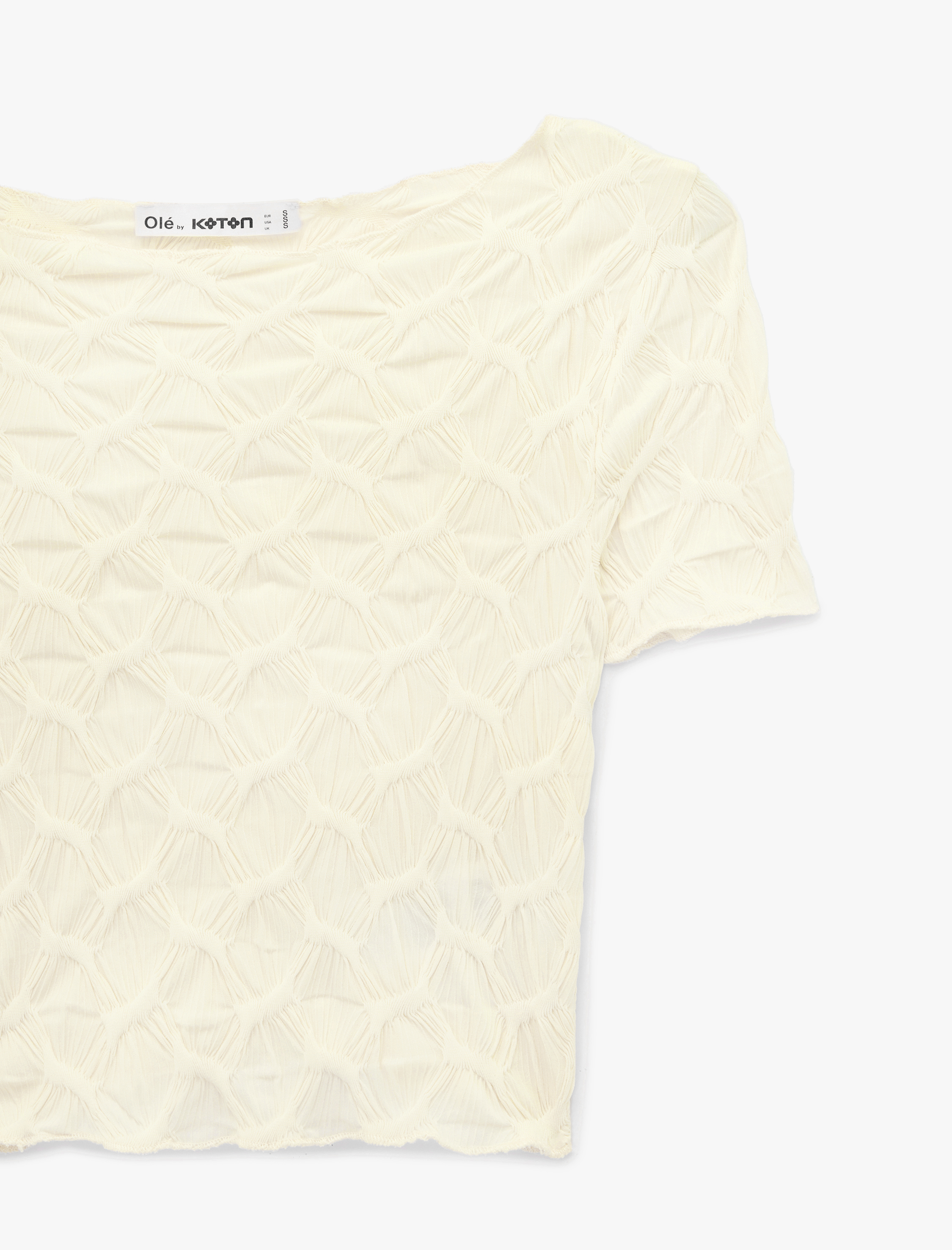   Bürümcük Kumaş Slim Fit Kısa Kollu Kayık Yaka Crop Tişört