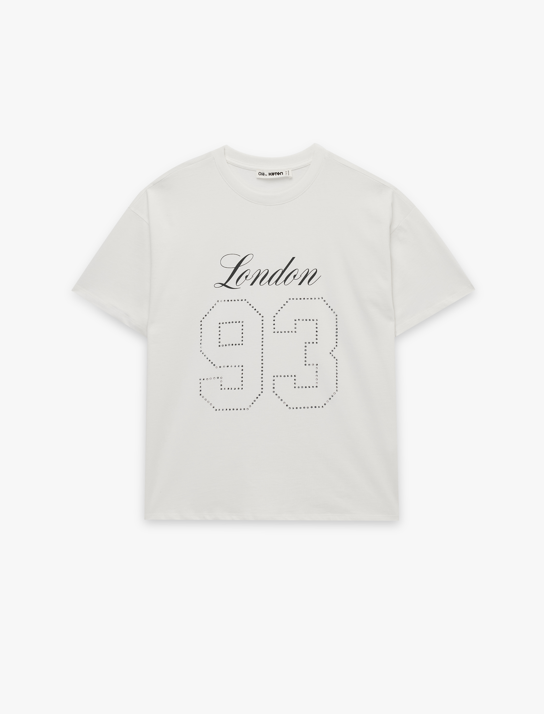   Rahat Kalıp Kısa Kollu Bisiklet Yaka Kolej Baskılı Pamuklu Tişört