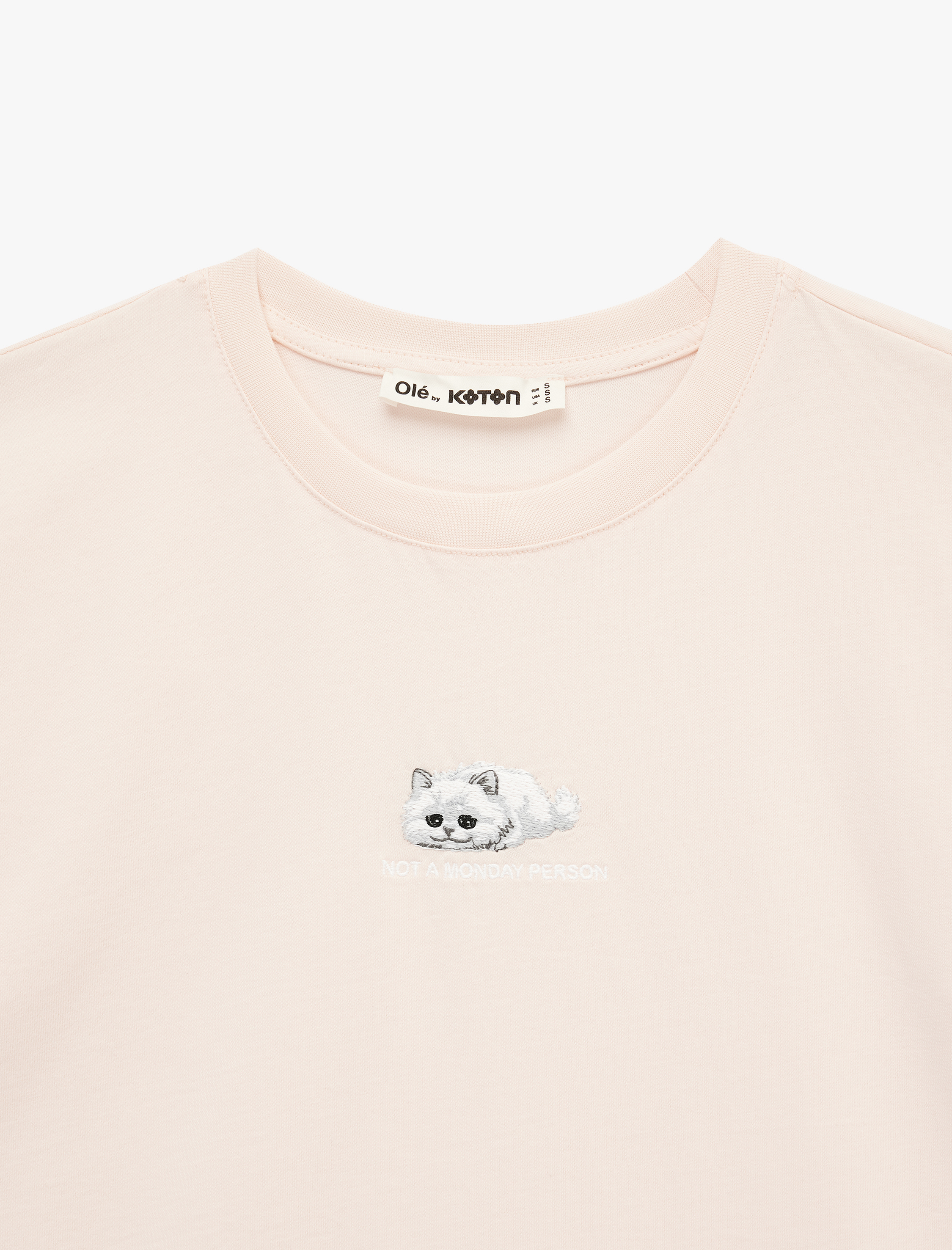   Rahat Kalıp Kısa Kollu Bisiklet Yaka Pamuklu Kedi Nakışlı Tişört