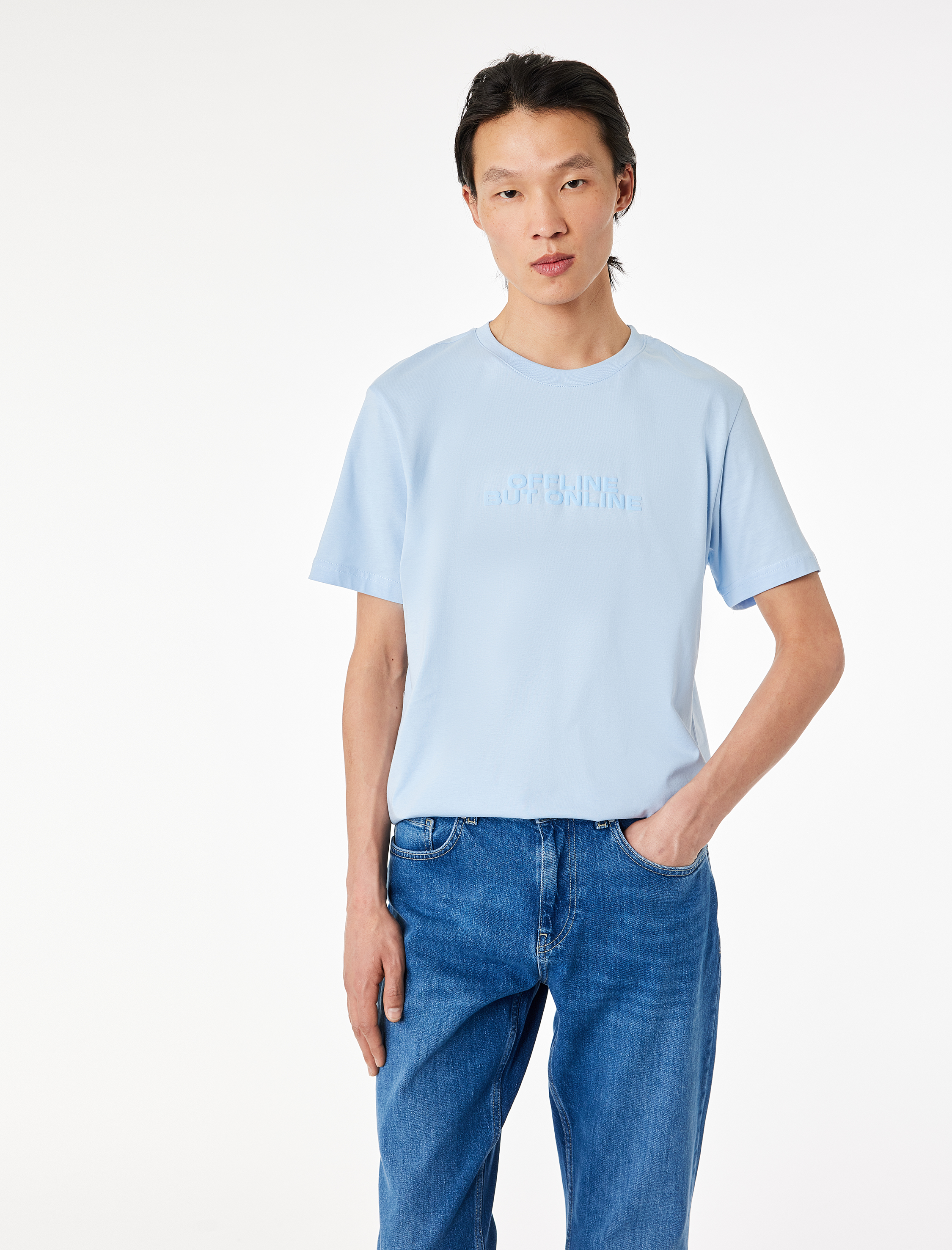   Regular Fit Kısa Kollu Bisiklet Yaka Pamuklu Baskılı Tişört