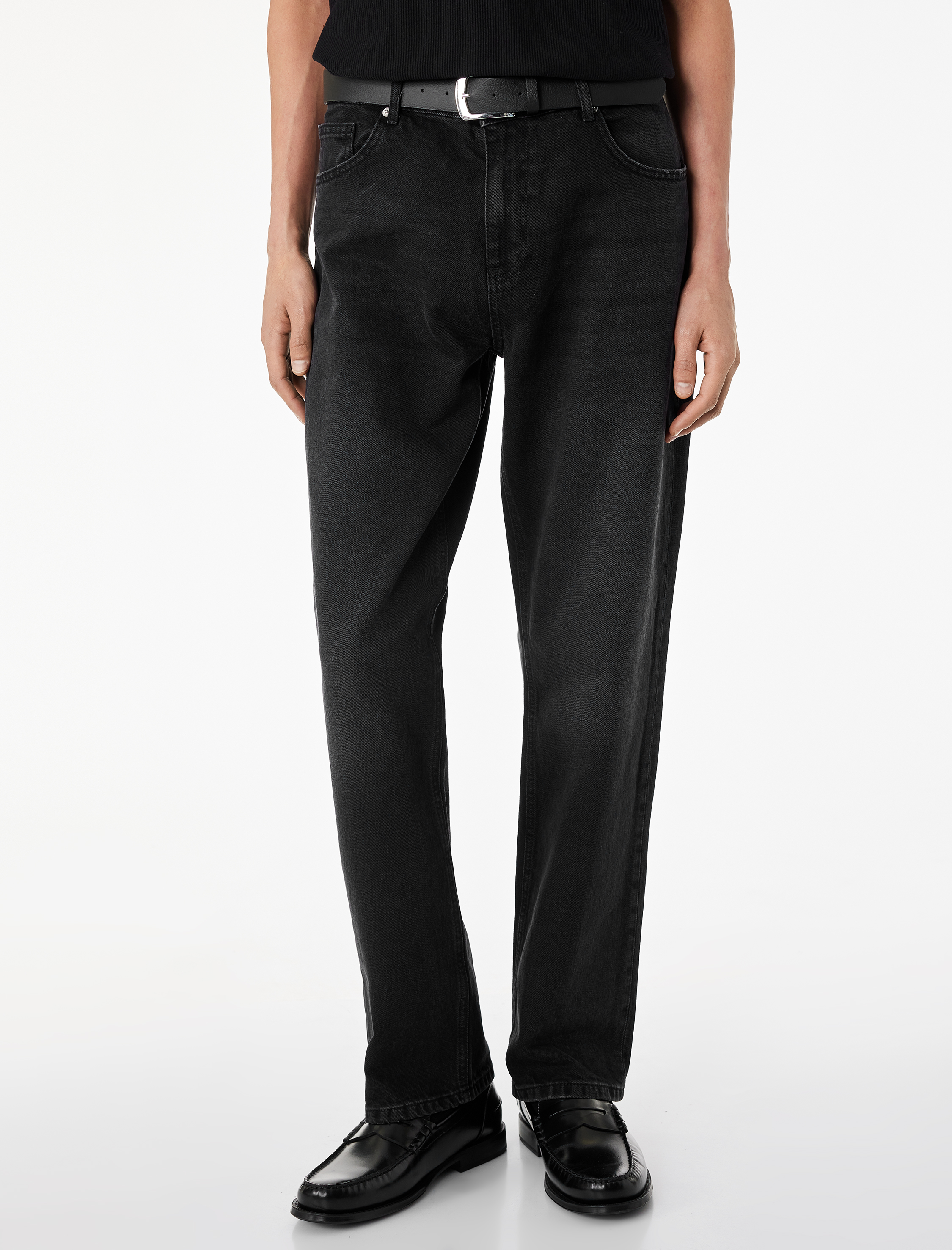   Normal Bel Cepli Pamuklu Kemerli Vintage Straight Fit Jean Pantolon