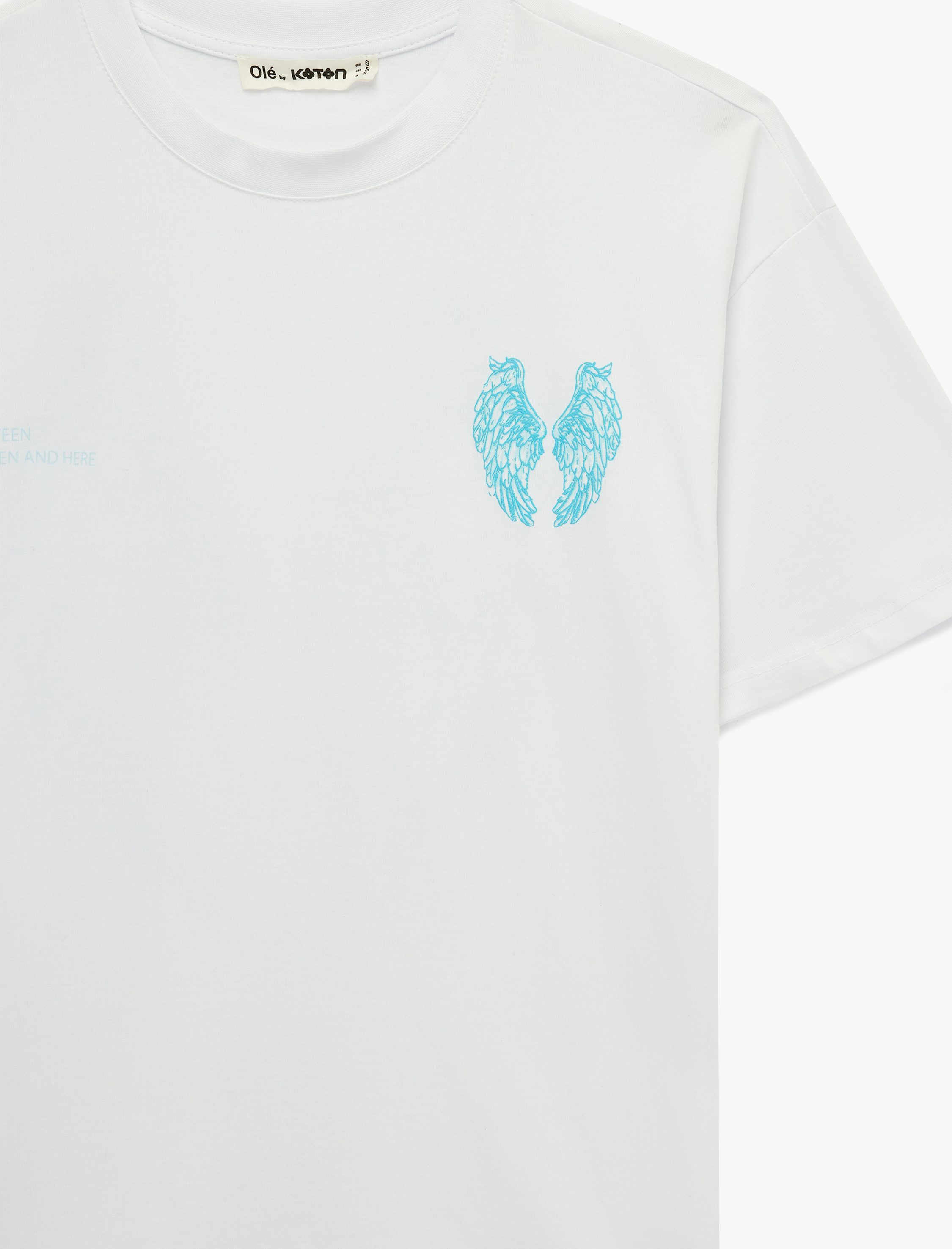   Rahat Kalıp Kısa Kollu Arkası Melek Baskılı Pamuklu Tişört