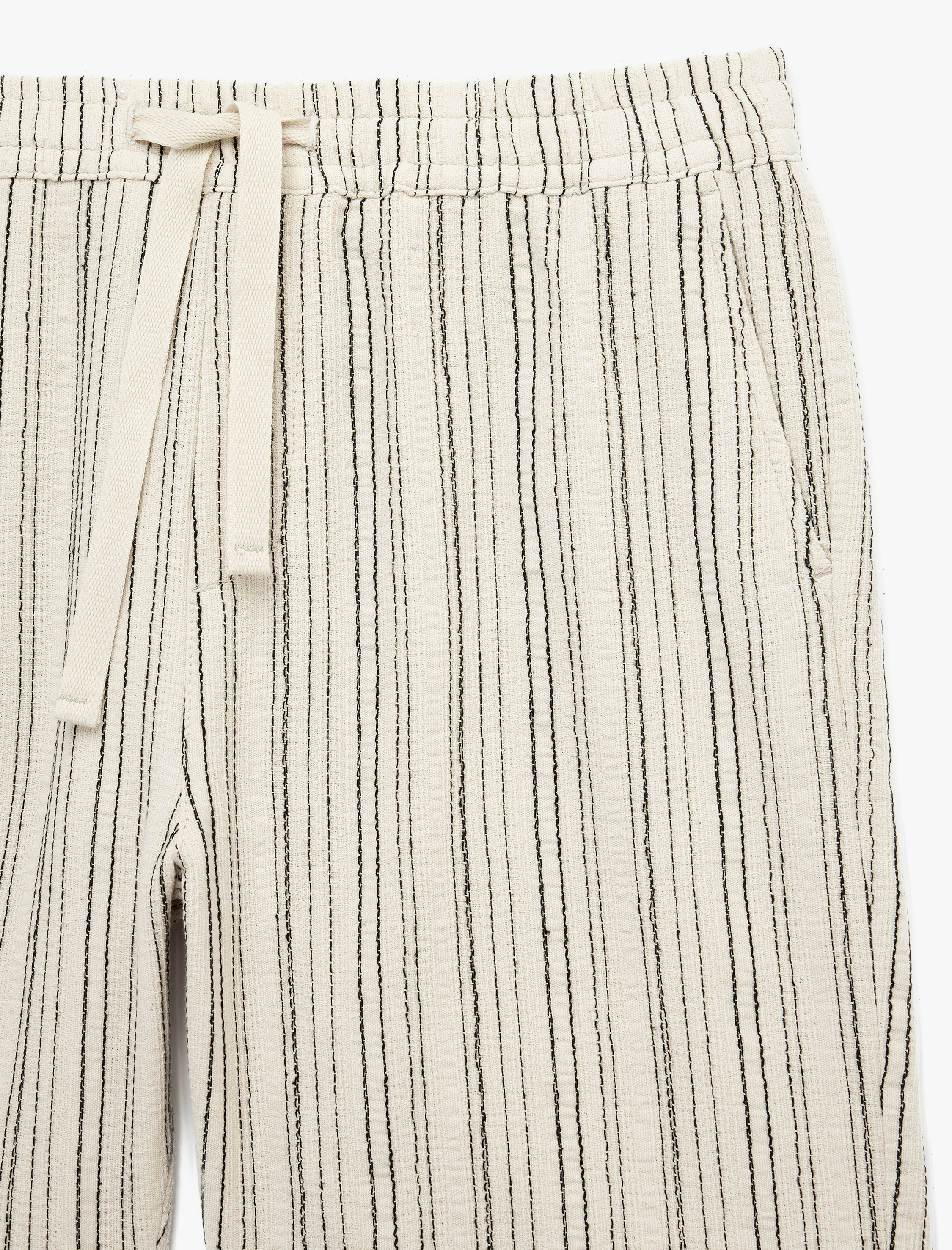   Pamuklu Cepli Bermuda Çizgili Beli Bağcıklı Şort