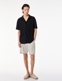 Pamuklu Cepli Bermuda Çizgili Beli Bağcıklı Şort