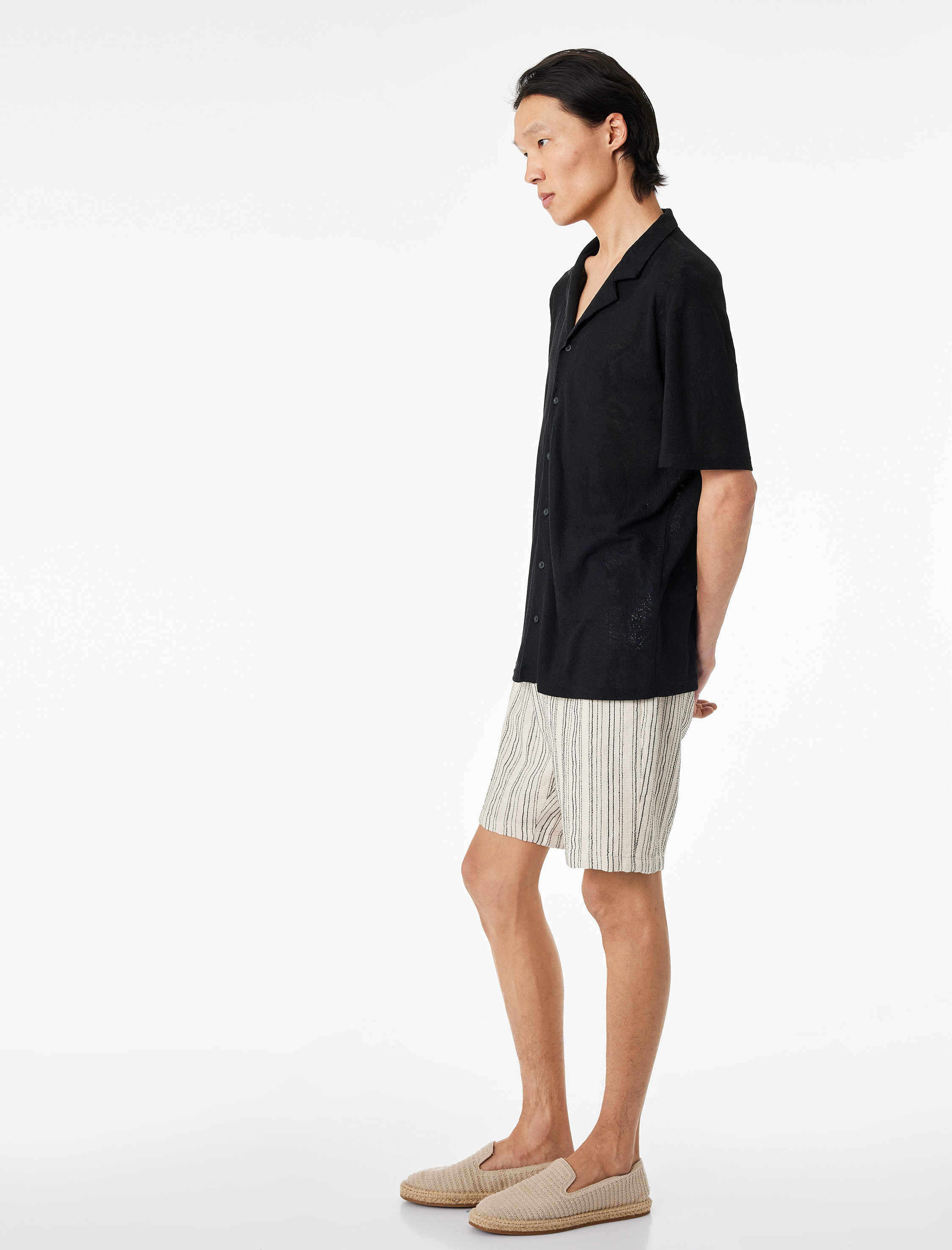   Pamuklu Cepli Bermuda Çizgili Beli Bağcıklı Şort