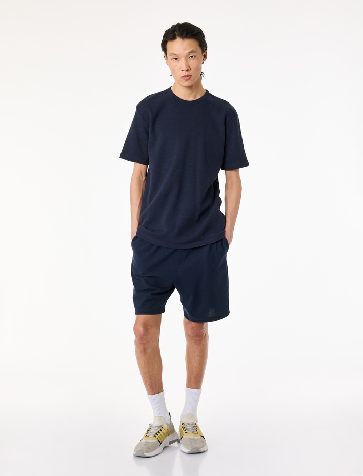  Straight Fit Cepli Pike Kumaş Bermuda Beli Bağcıklı Spor Şort