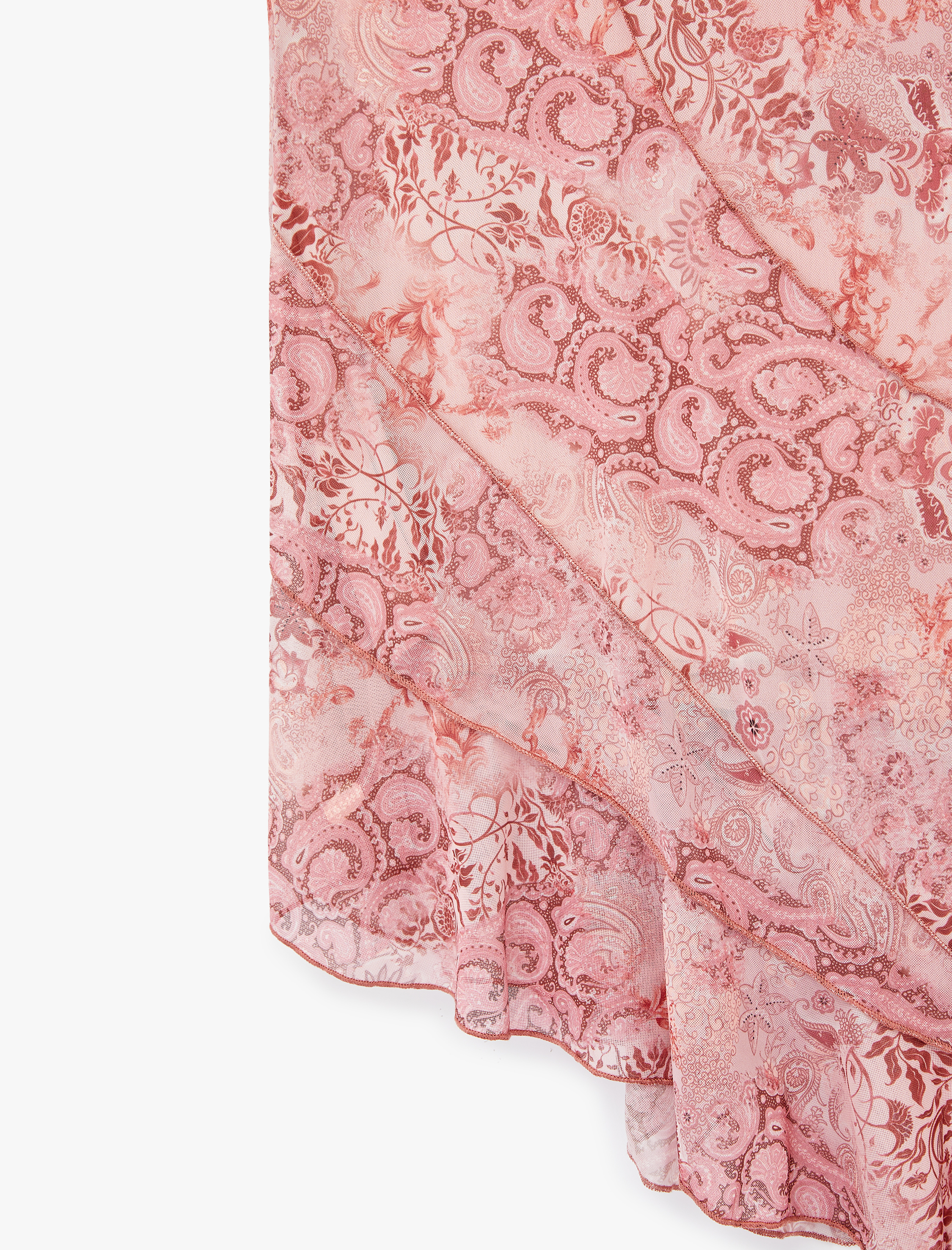   Asimetrik Tül Detaylı Slim Fit Midi Etek