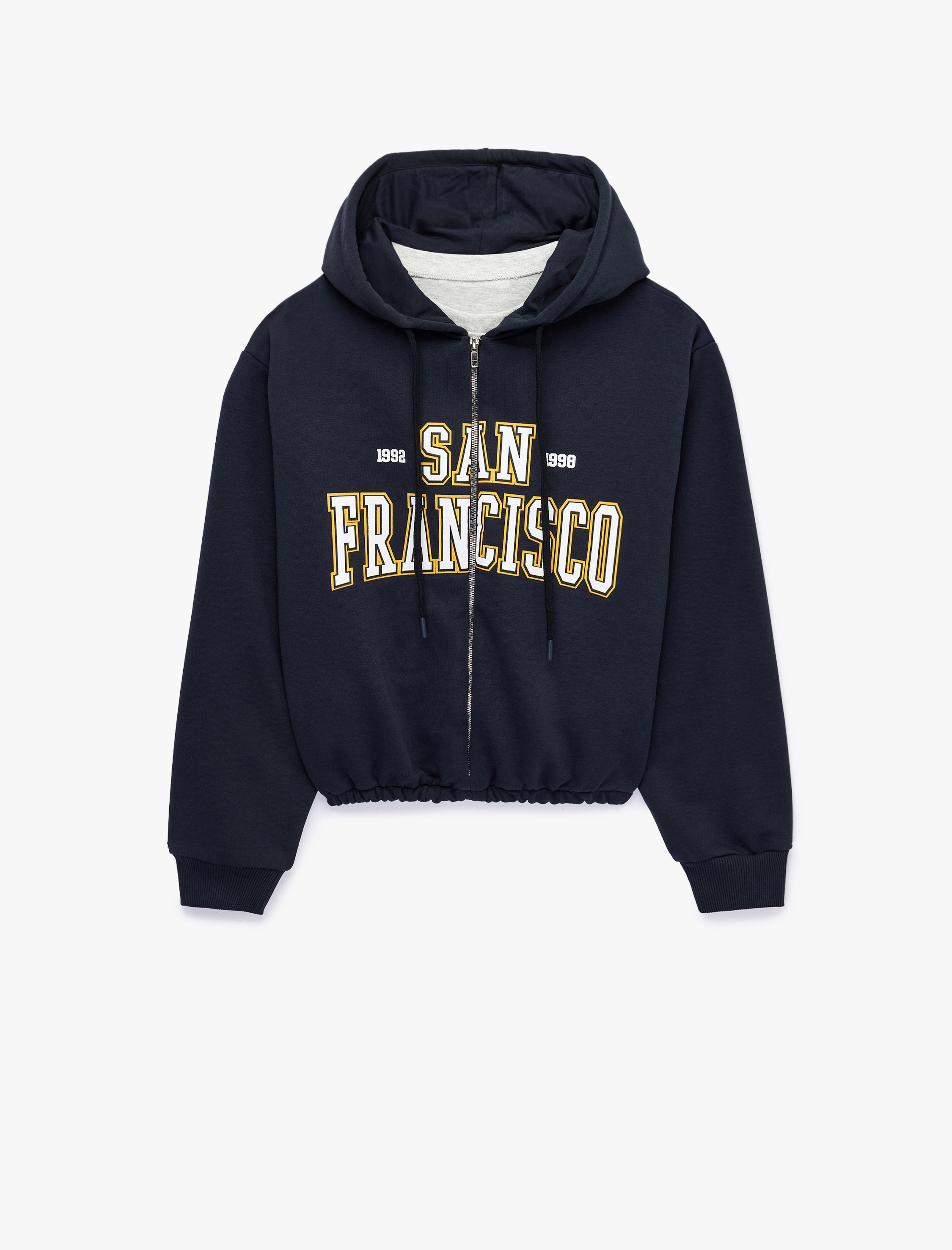   Uzun Kollu Kapüşonlu Fermuarlı Crop Sweatshirt