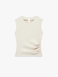 Scuba Kumaş Drape Detaylı Kolsuz Bisiklet Yaka Bluz