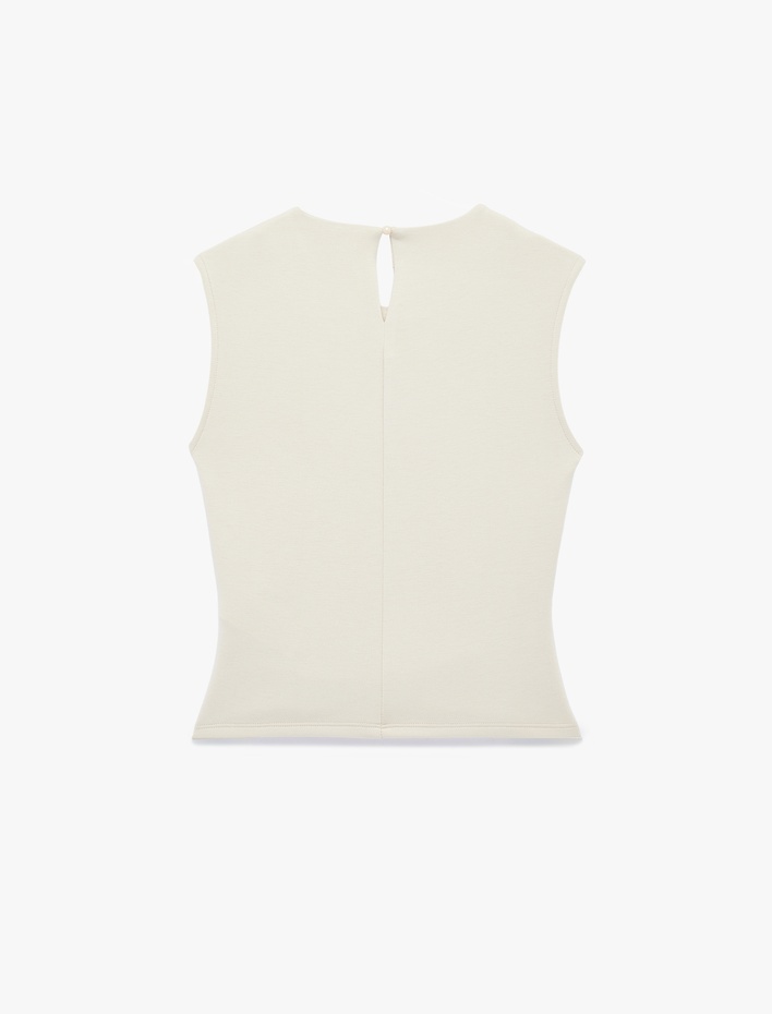  Scuba Kumaş Drape Detaylı Kolsuz Bisiklet Yaka Bluz