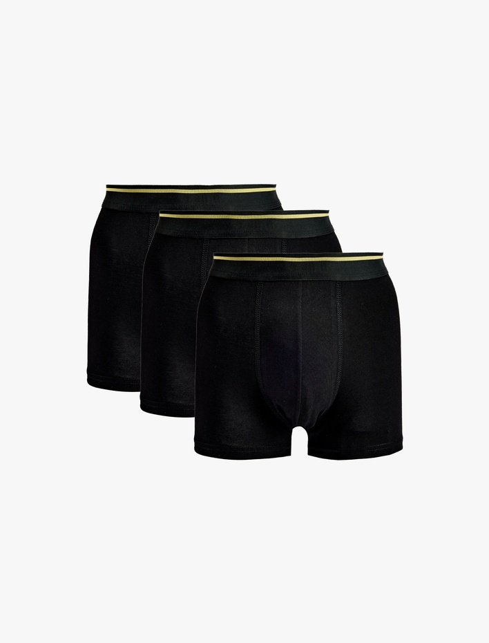  Regular Fit Şerit Detaylı Basic Pamuklu 3'lü Boxer Seti