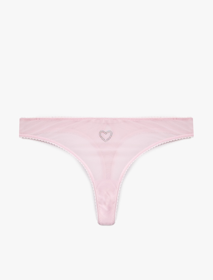  Kalpli Taş Detaylı Tül String Külot