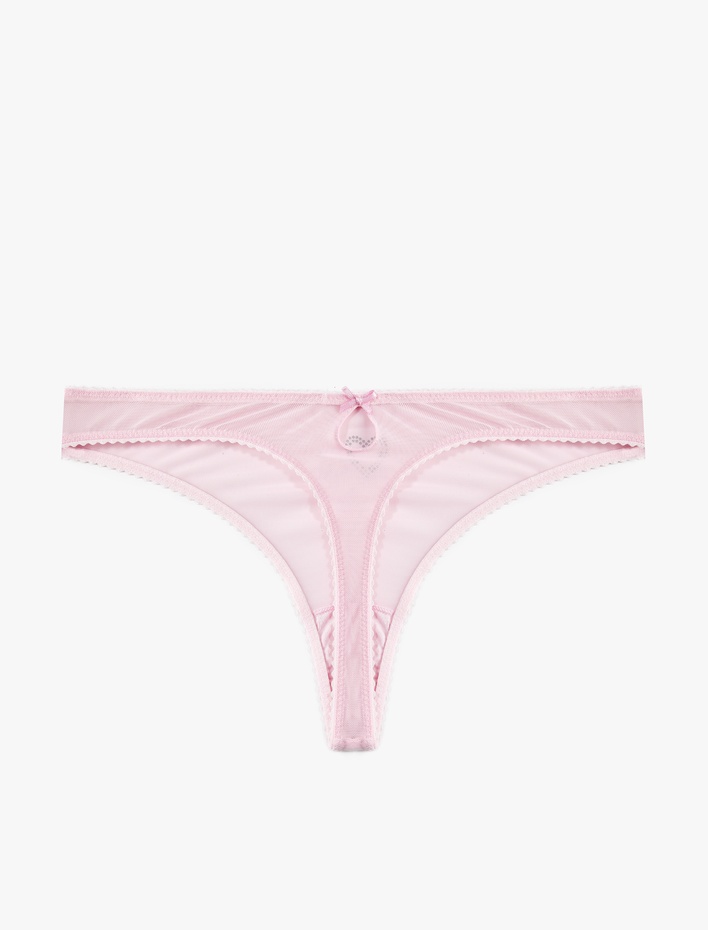  Kalpli Taş Detaylı Tül String Külot