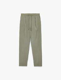 Rahat Kalıp Fiyonklu Bağcıklı Yüksek Bel Viskon Jogger Pantolon