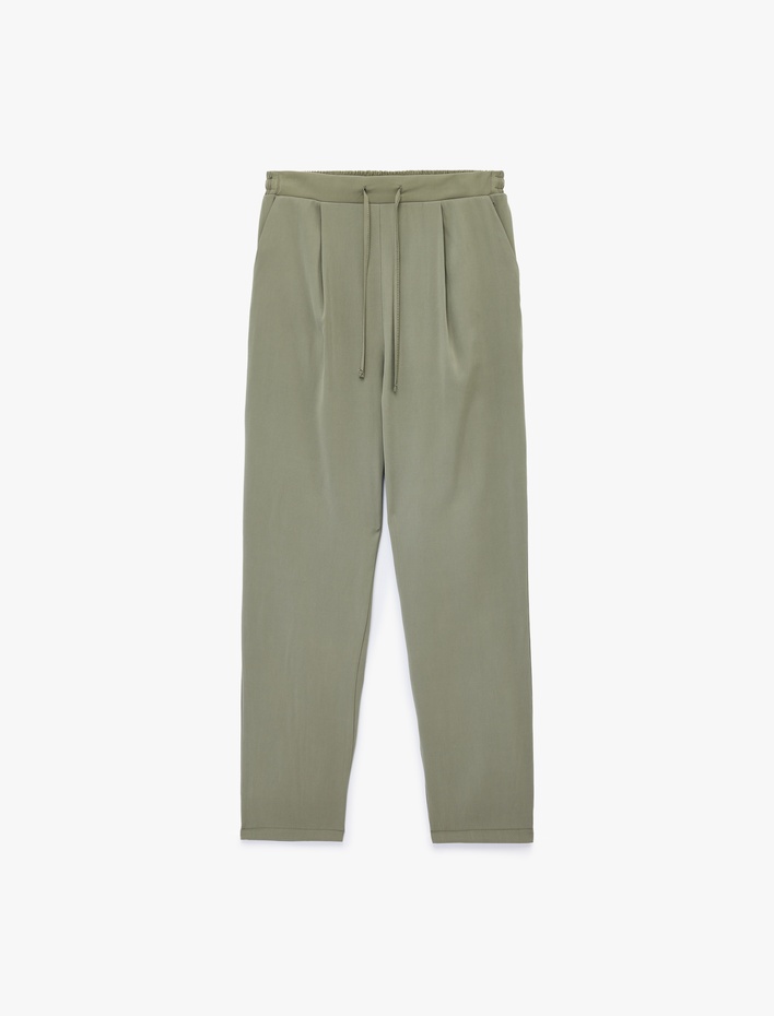  Rahat Kalıp Fiyonklu Bağcıklı Yüksek Bel Viskon Jogger Pantolon