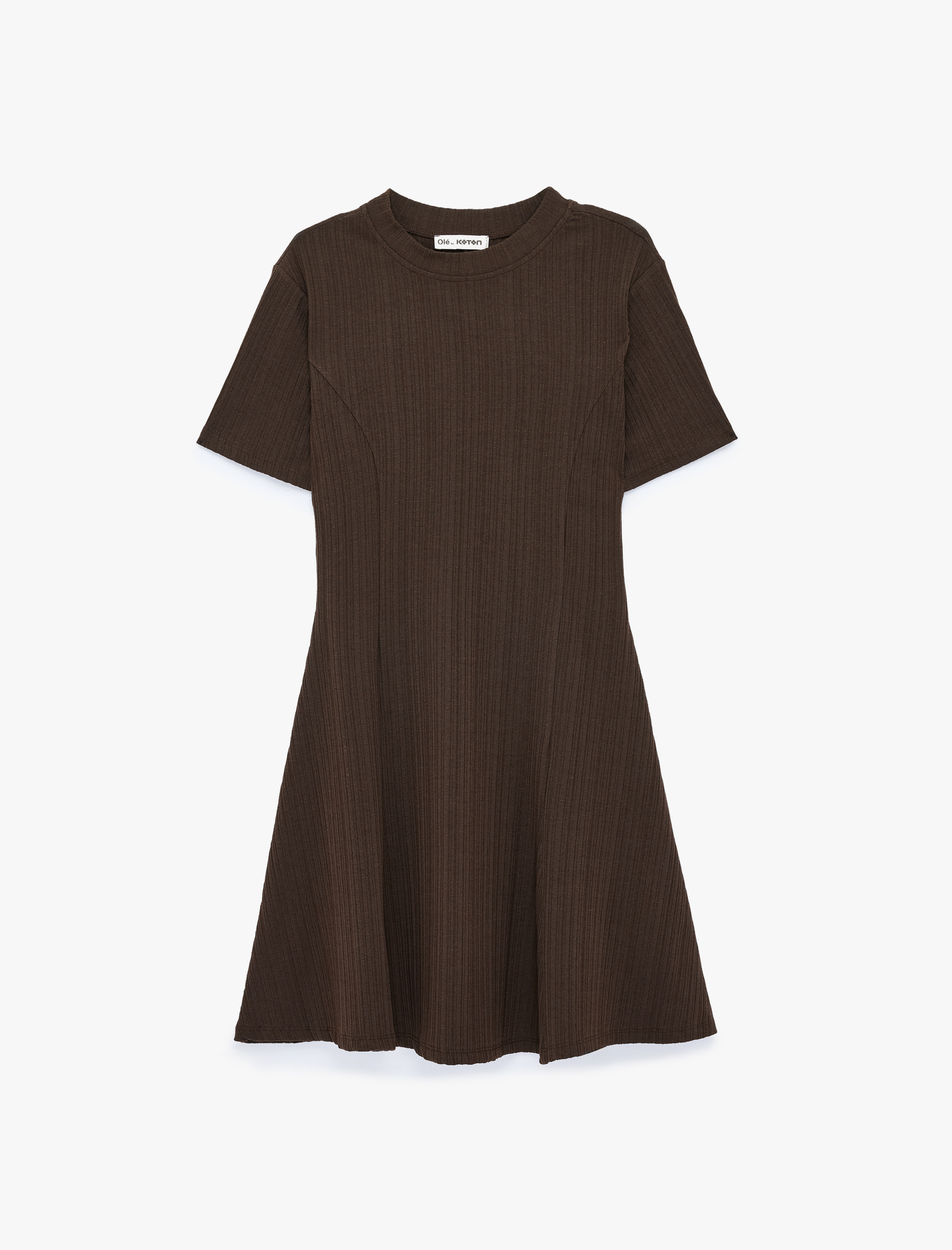   Kısa Kollu Bisiklet Yaka Mini Kloş Elbise