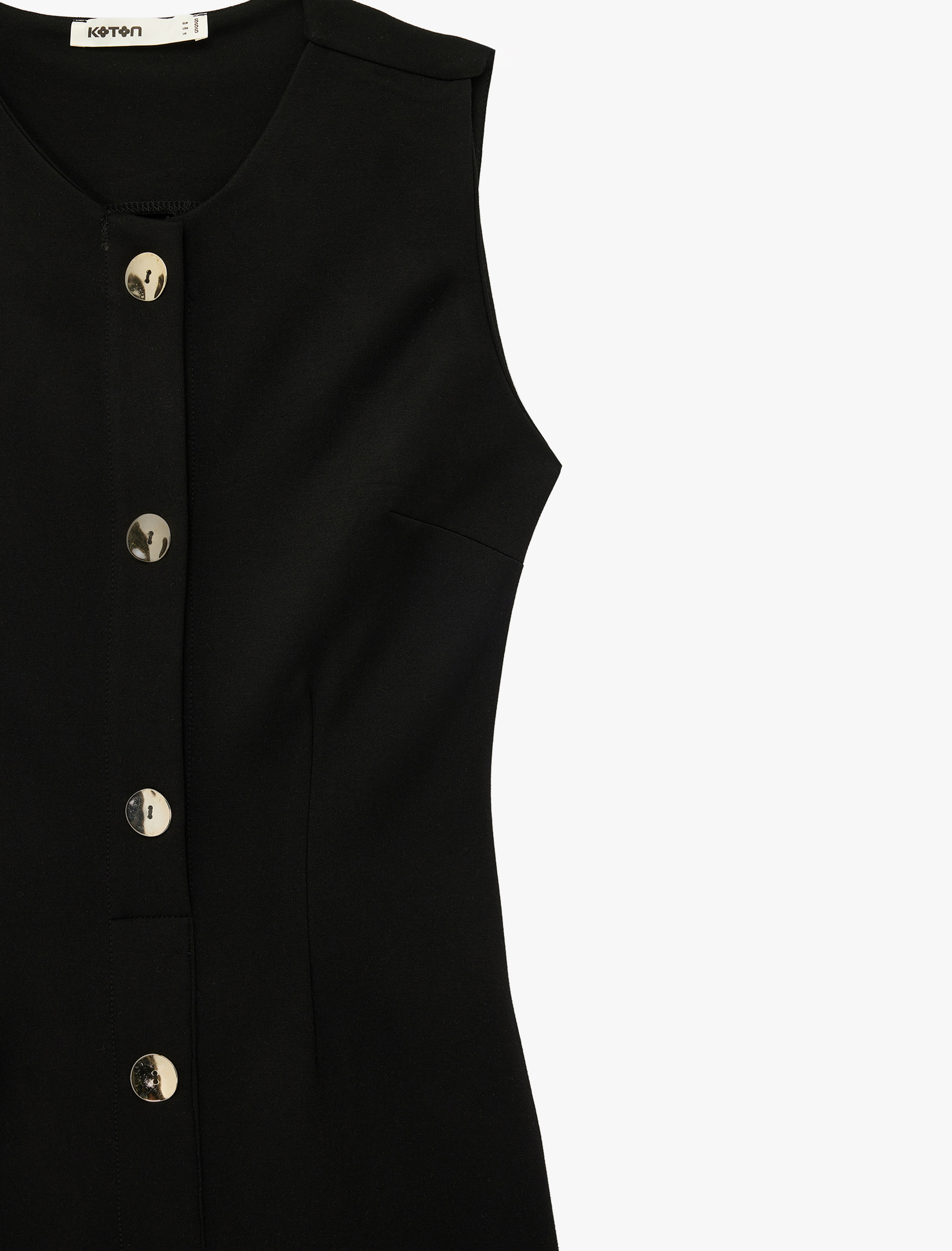  Viskon Kumaş Slim Fit Kolsuz Bisiklet Yaka Düğmeli Mini Elbise