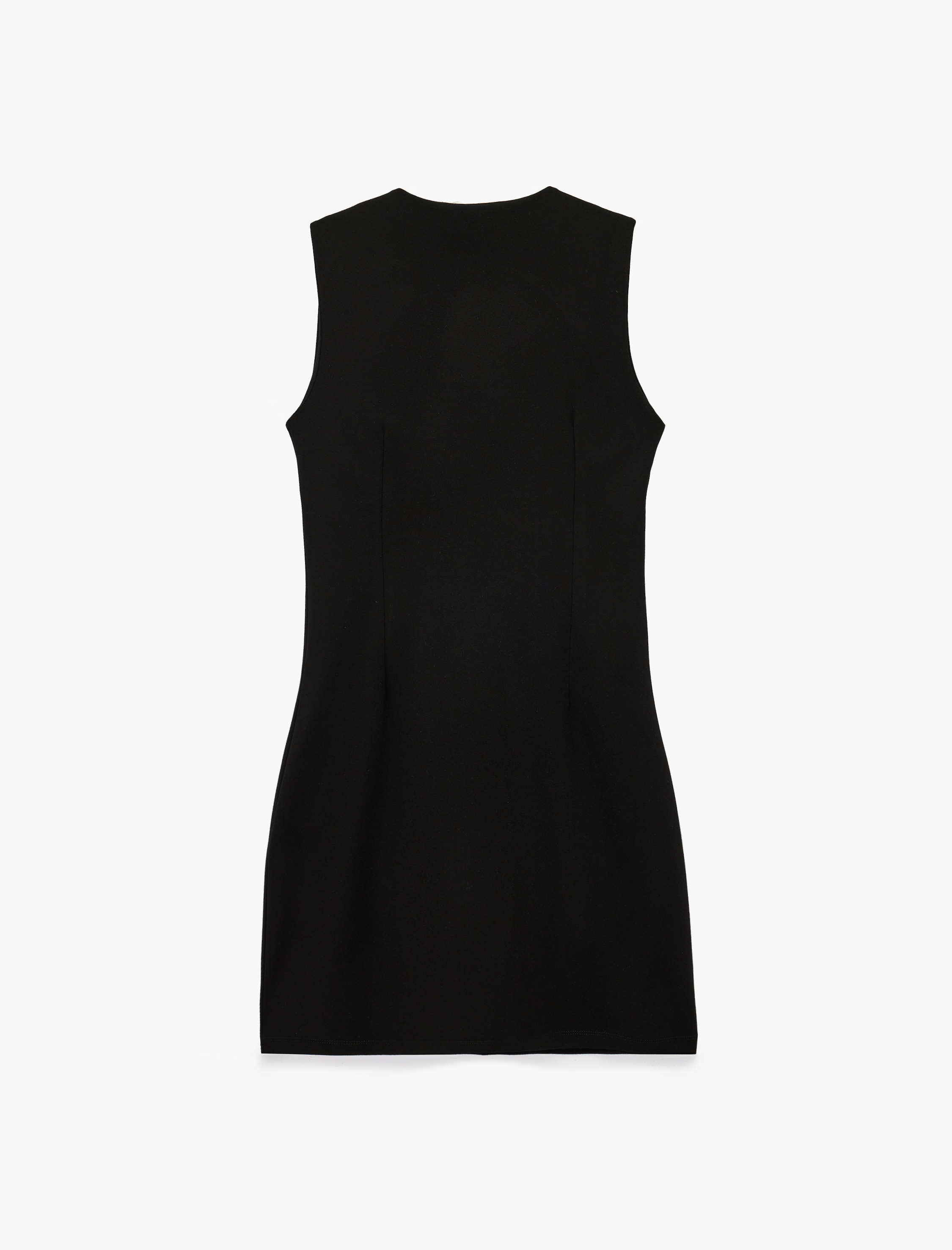   Viskon Kumaş Slim Fit Kolsuz Bisiklet Yaka Düğmeli Mini Elbise
