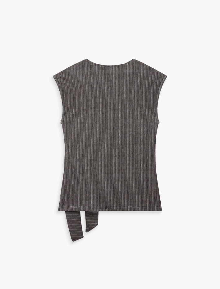  Bağlama Detaylı Çizgili Kolsuz Bluz