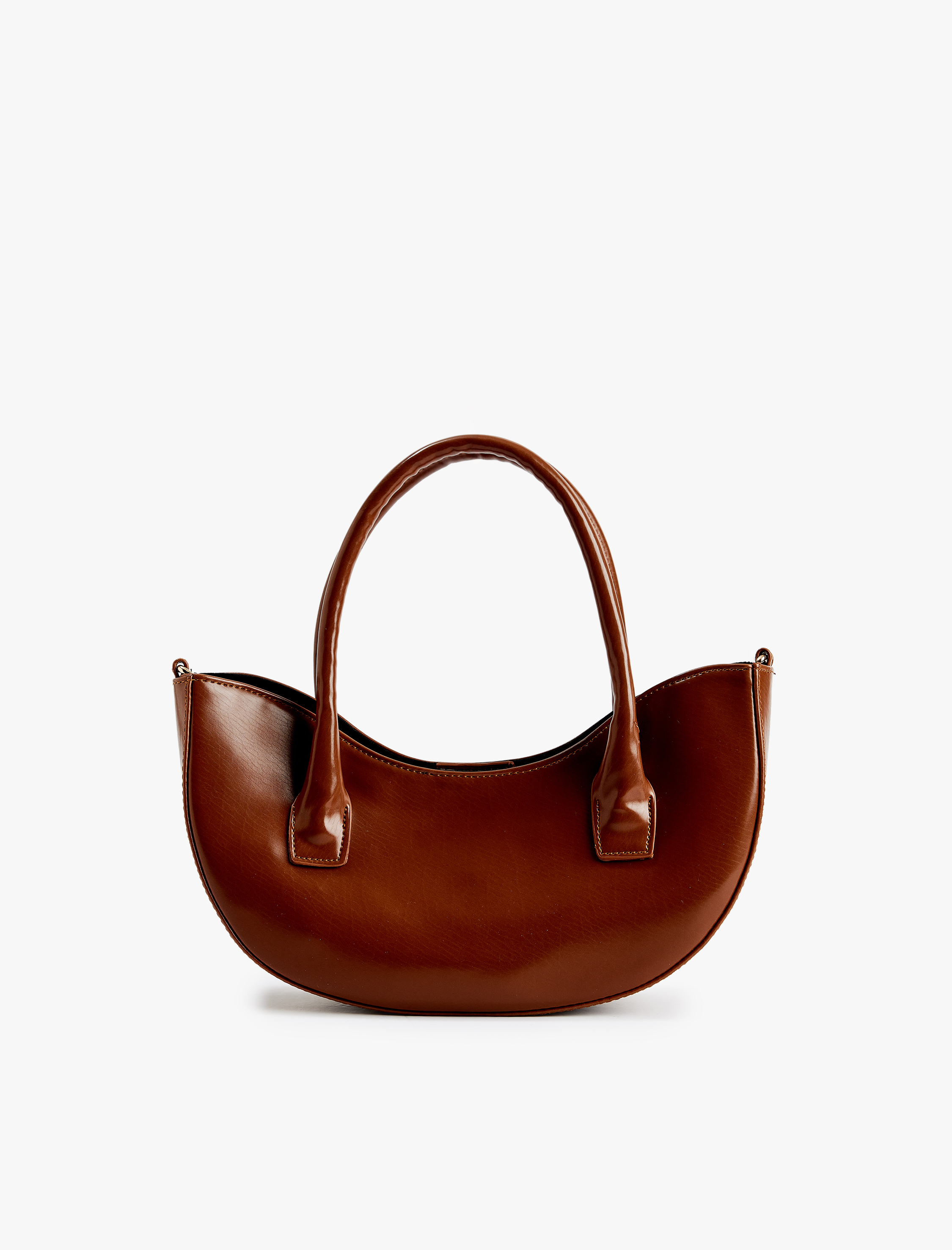  Kadın Parlak Suni Deri Yarım Oval Askılı Saplı El ve Omuz Çantası