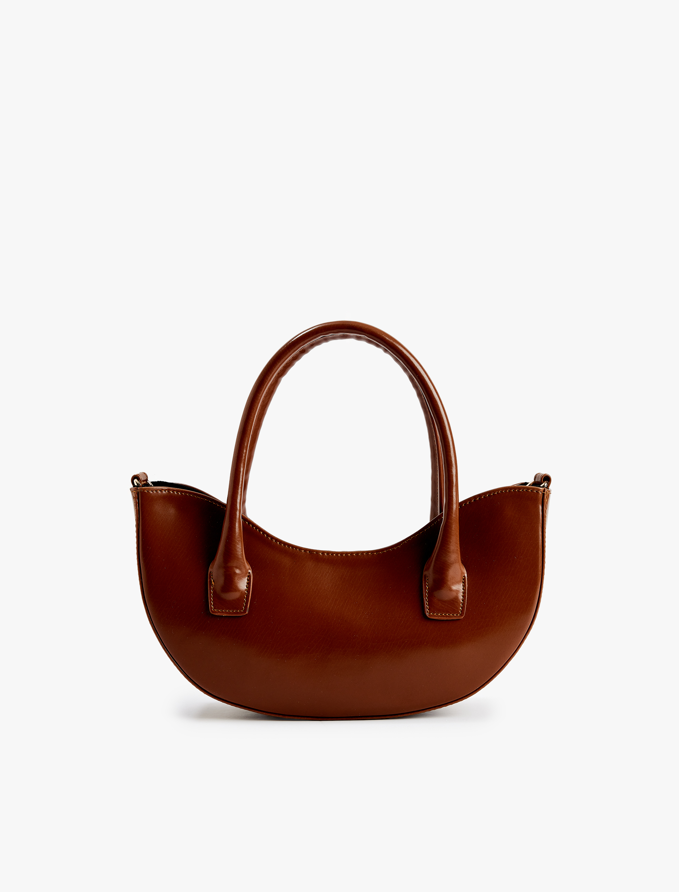  Kadın Parlak Suni Deri Yarım Oval Askılı Saplı El ve Omuz Çantası