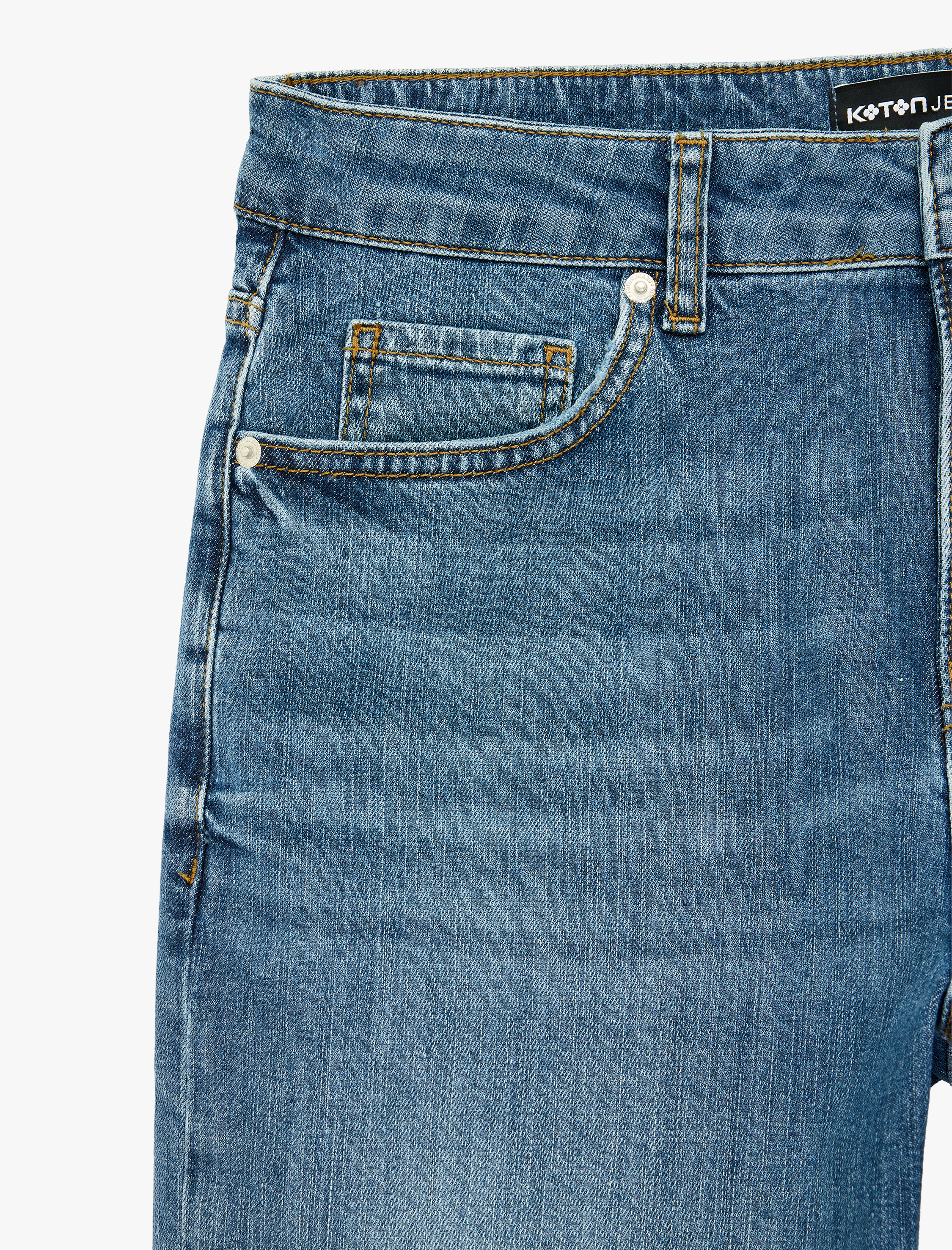   Normal Bel Pamuklu Bermuda Slim Fit Jean Şort