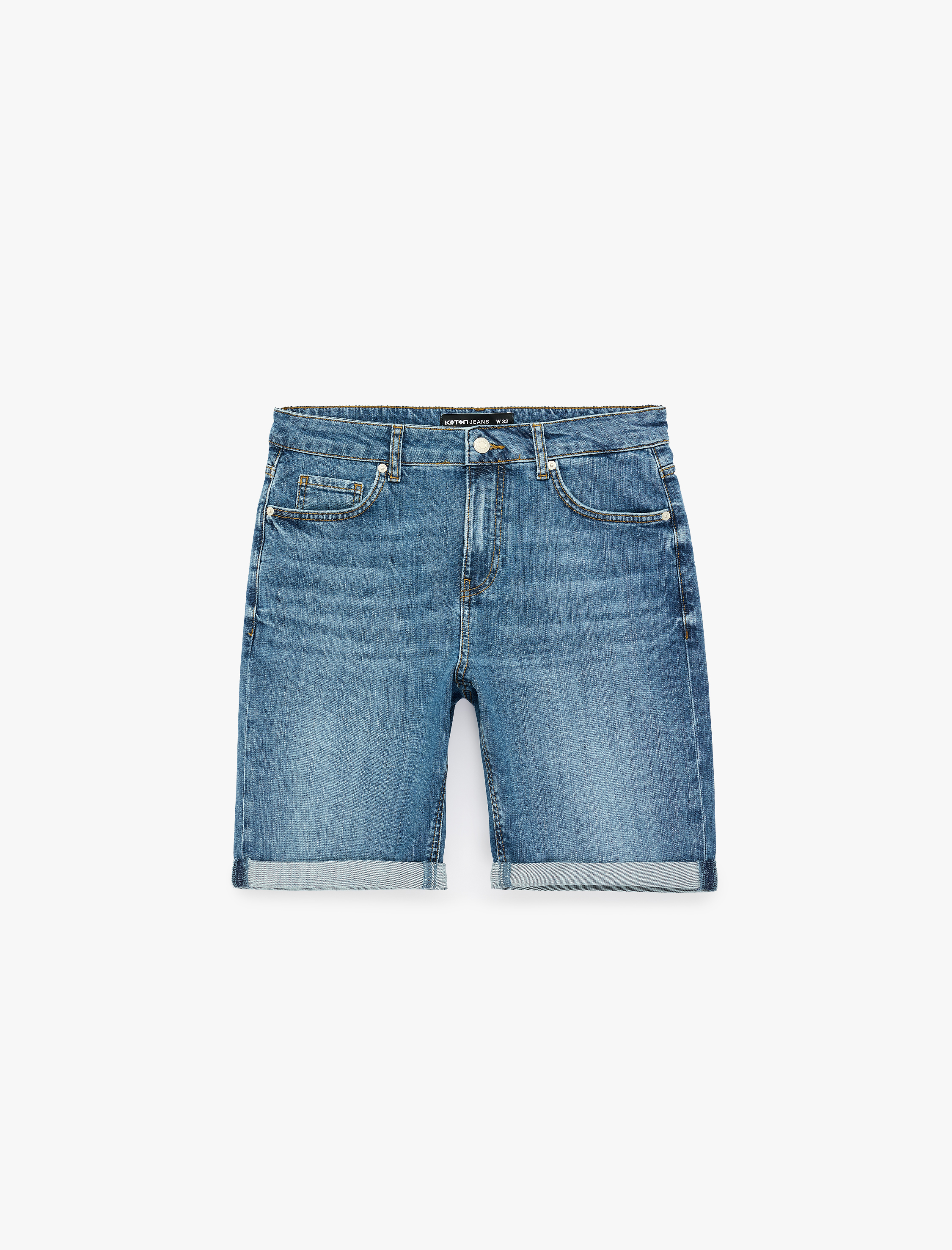   Normal Bel Pamuklu Bermuda Slim Fit Jean Şort