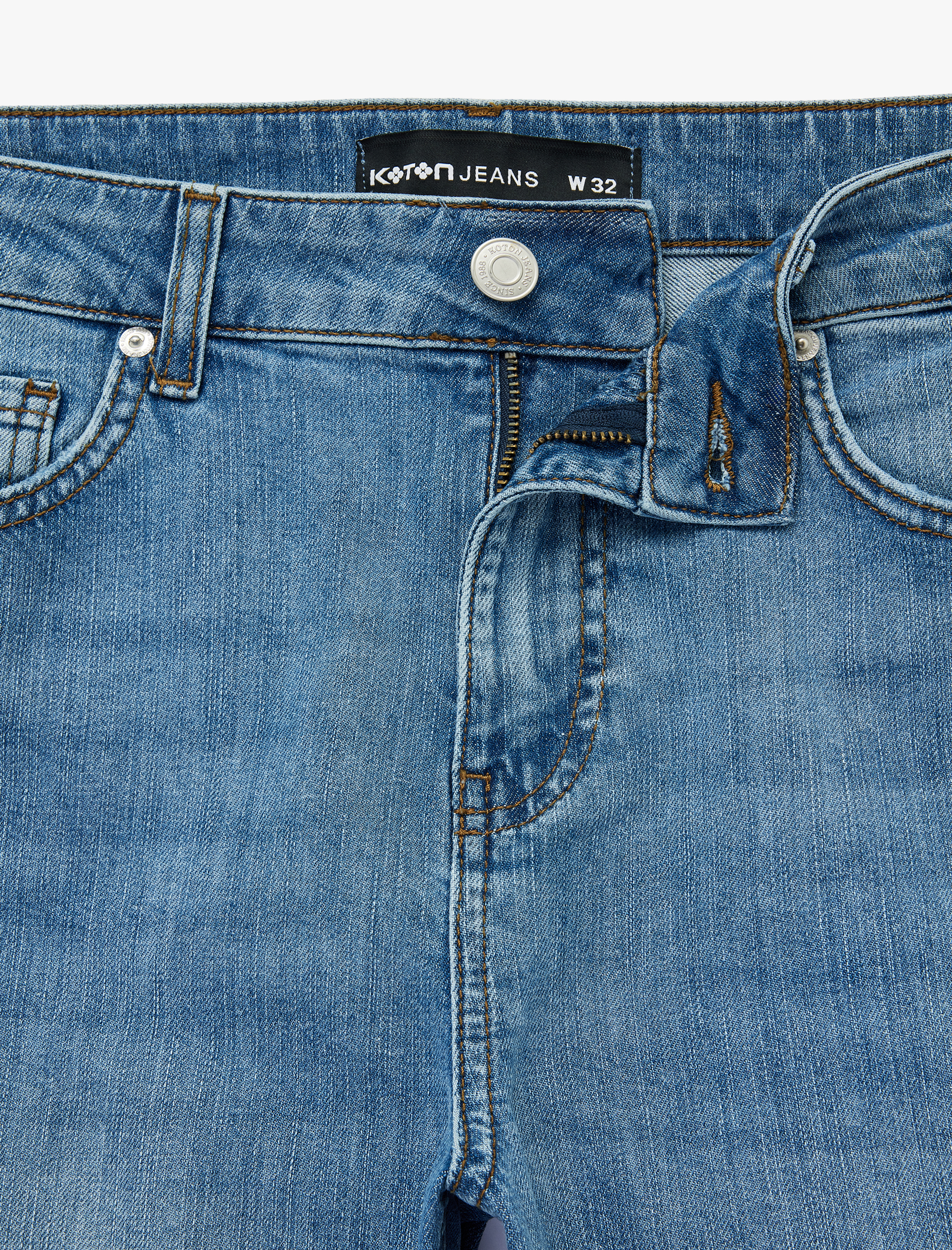   Normal Bel Pamuklu Bermuda Slim Fit Jean Şort