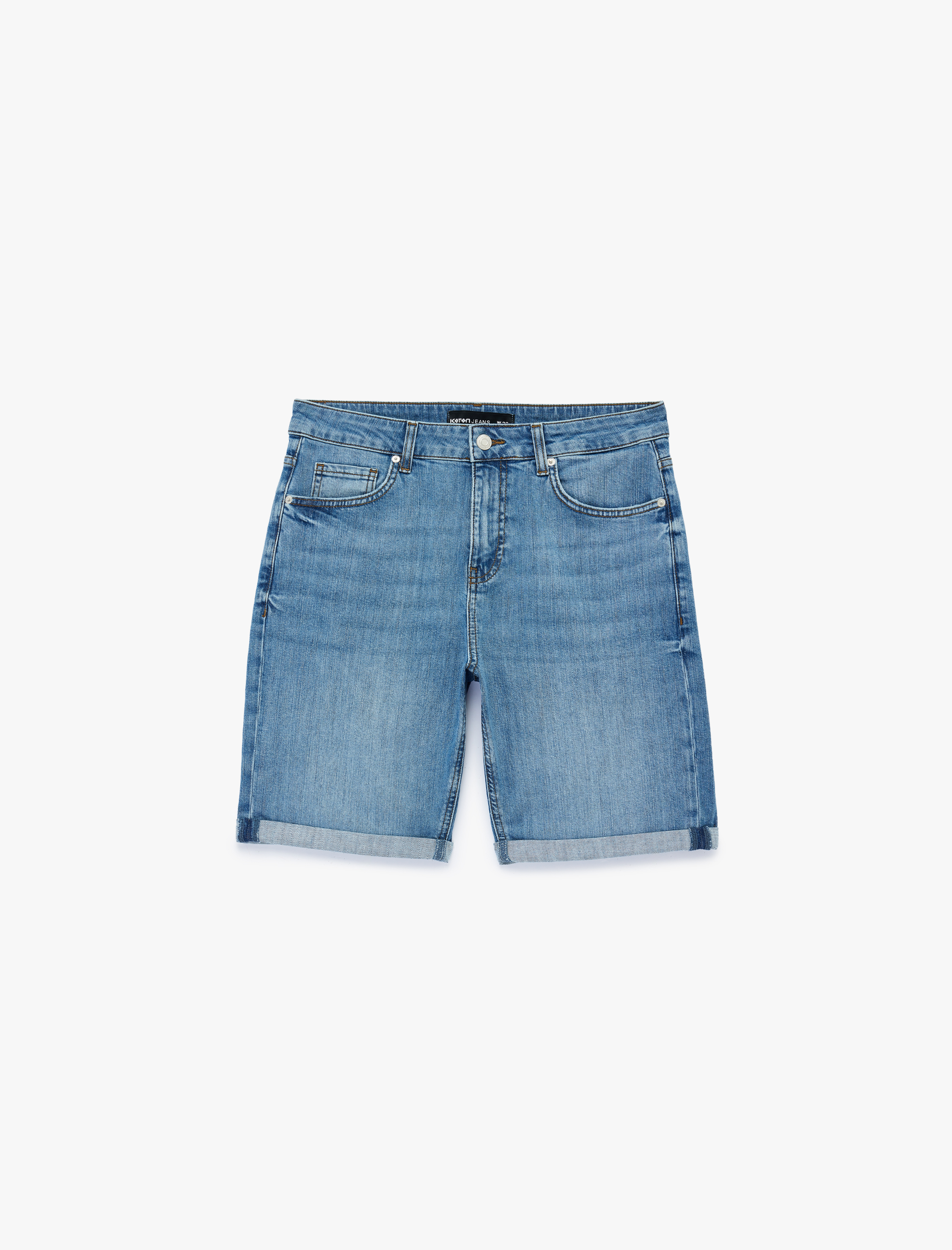   Normal Bel Pamuklu Bermuda Slim Fit Jean Şort