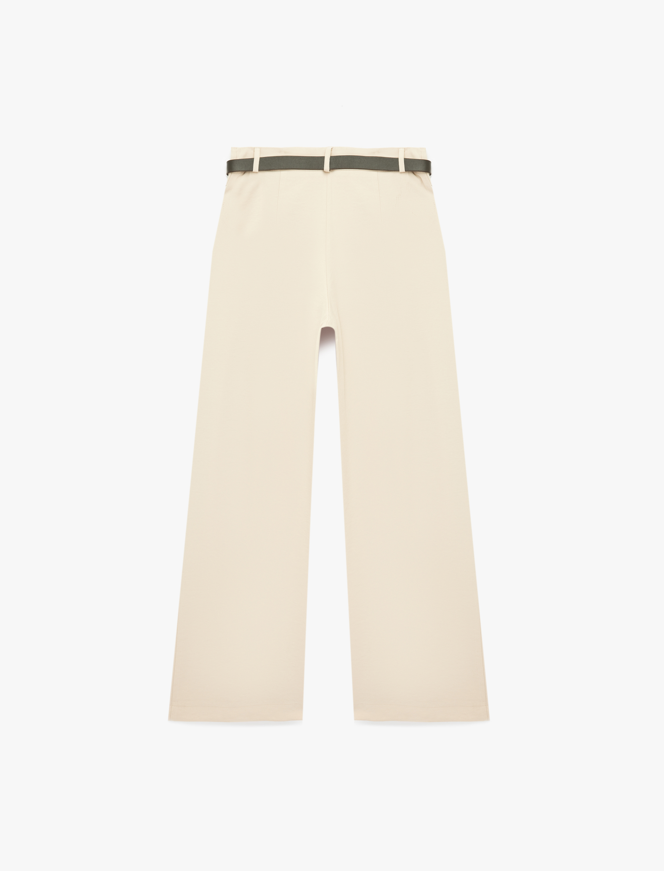   Pileli Düz Geniş Paça Kemerli Palazzo Pantolon