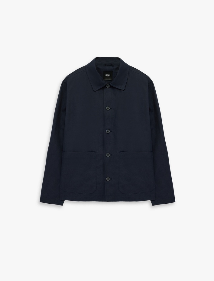  Pamuklu Uzun Kollu Gömlek Yaka Cepli Düğmeli Ceket