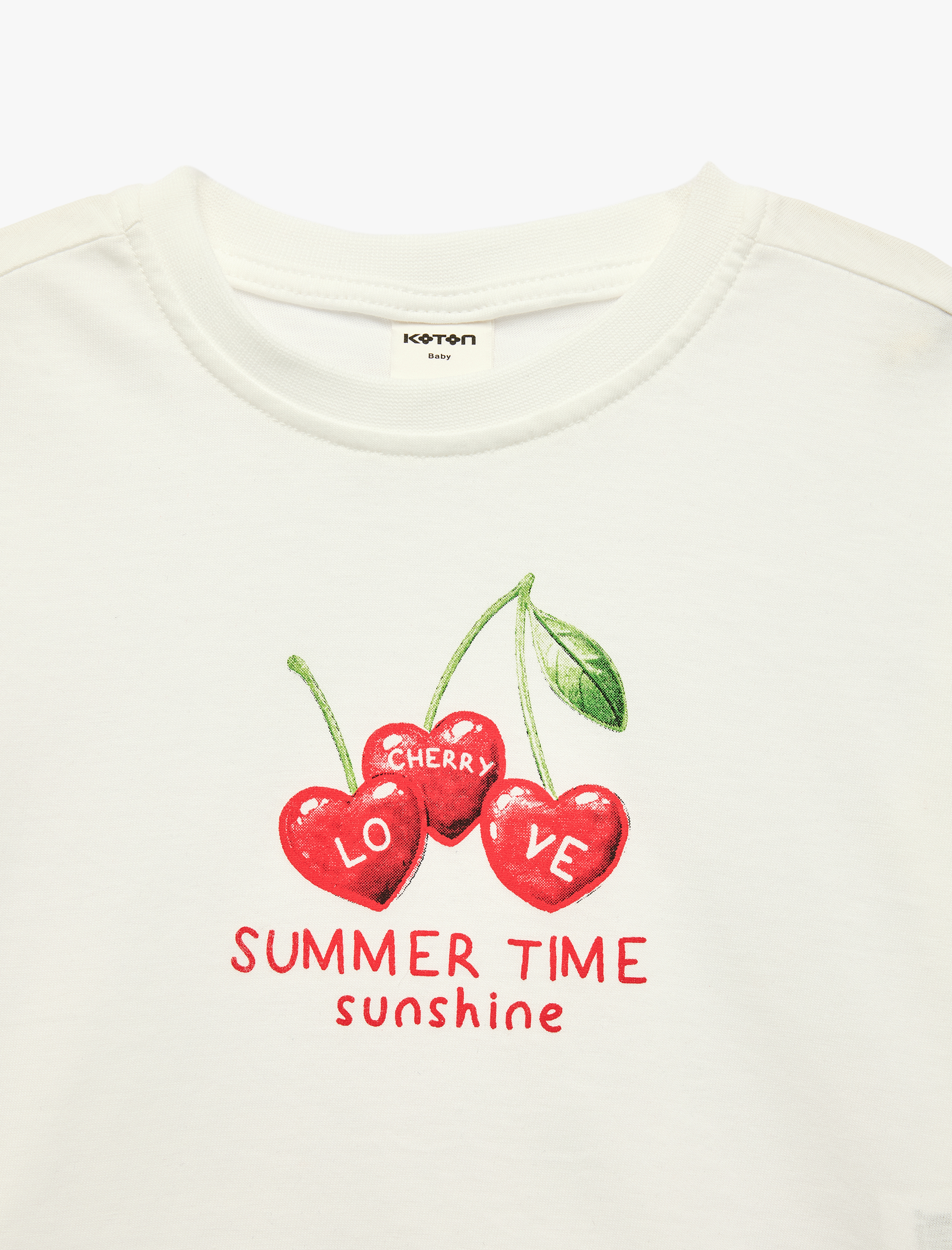  Kız Bebek Pamuklu Kısa Kollu Bisiklet Yaka Kalpli Kiraz Baskılı Tişört