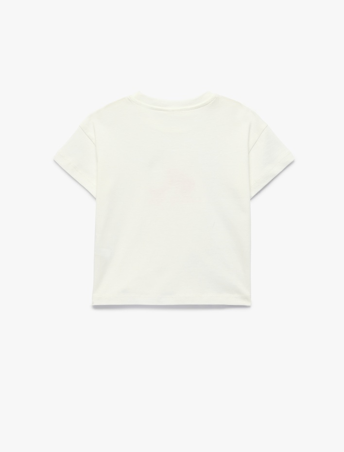 Kız Bebek Pamuklu Kısa Kollu Bisiklet Yaka Kalpli Kiraz Baskılı Tişört