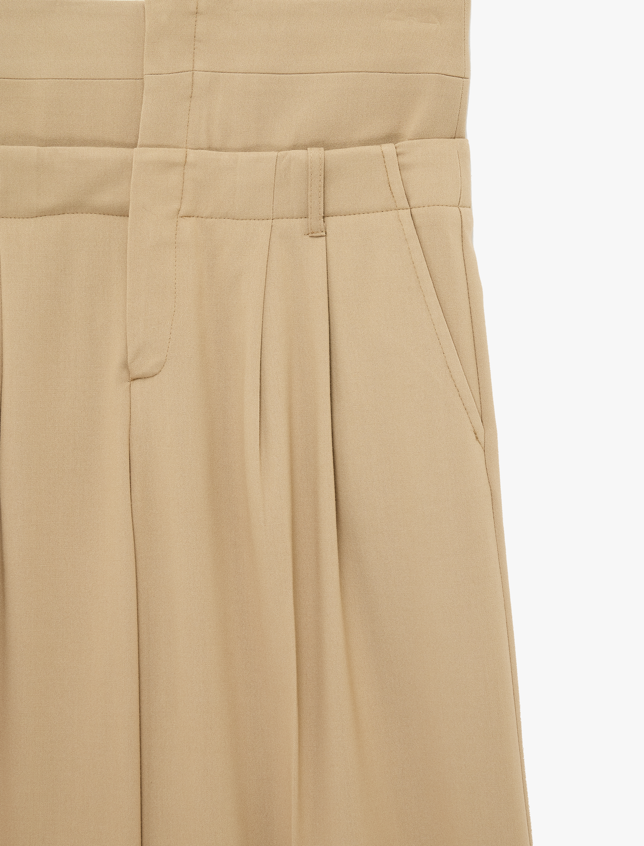   Çift Bel Detaylı Pileli Cepli Geniş Paça Pantolon