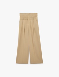 Çift Bel Detaylı Pileli Cepli Geniş Paça Pantolon