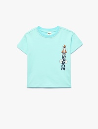 Pamuklu Kısa Kollu Bisiklet Yaka Baskılı Tişört