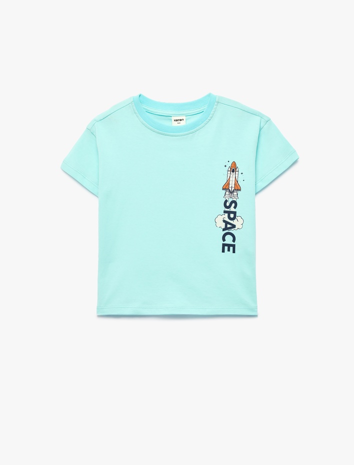 Erkek Bebek Pamuklu Kısa Kollu Bisiklet Yaka Baskılı Tişört