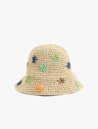 Çiçekli Hasır Bucket Şapka