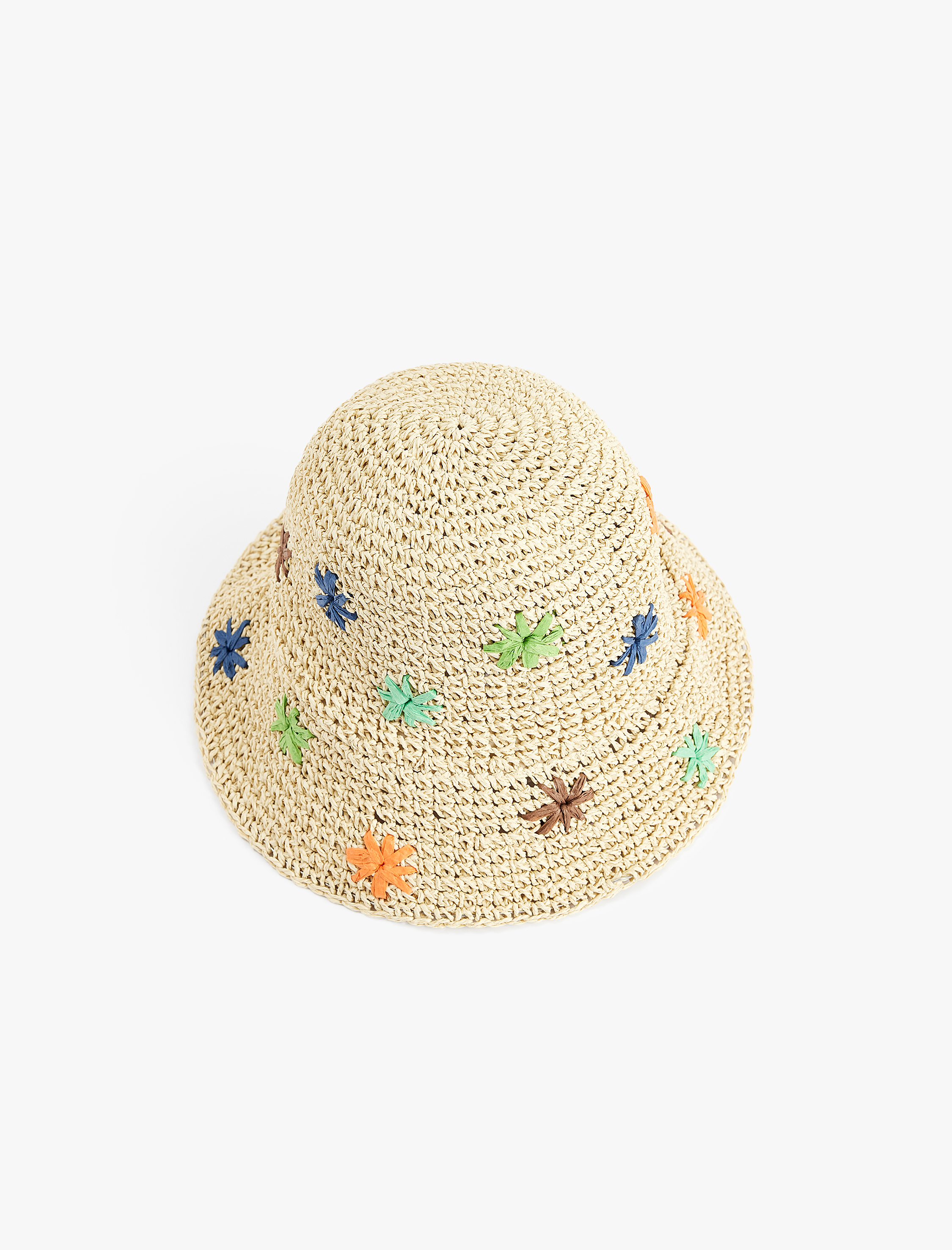  Kadın Çiçekli Hasır Bucket Şapka