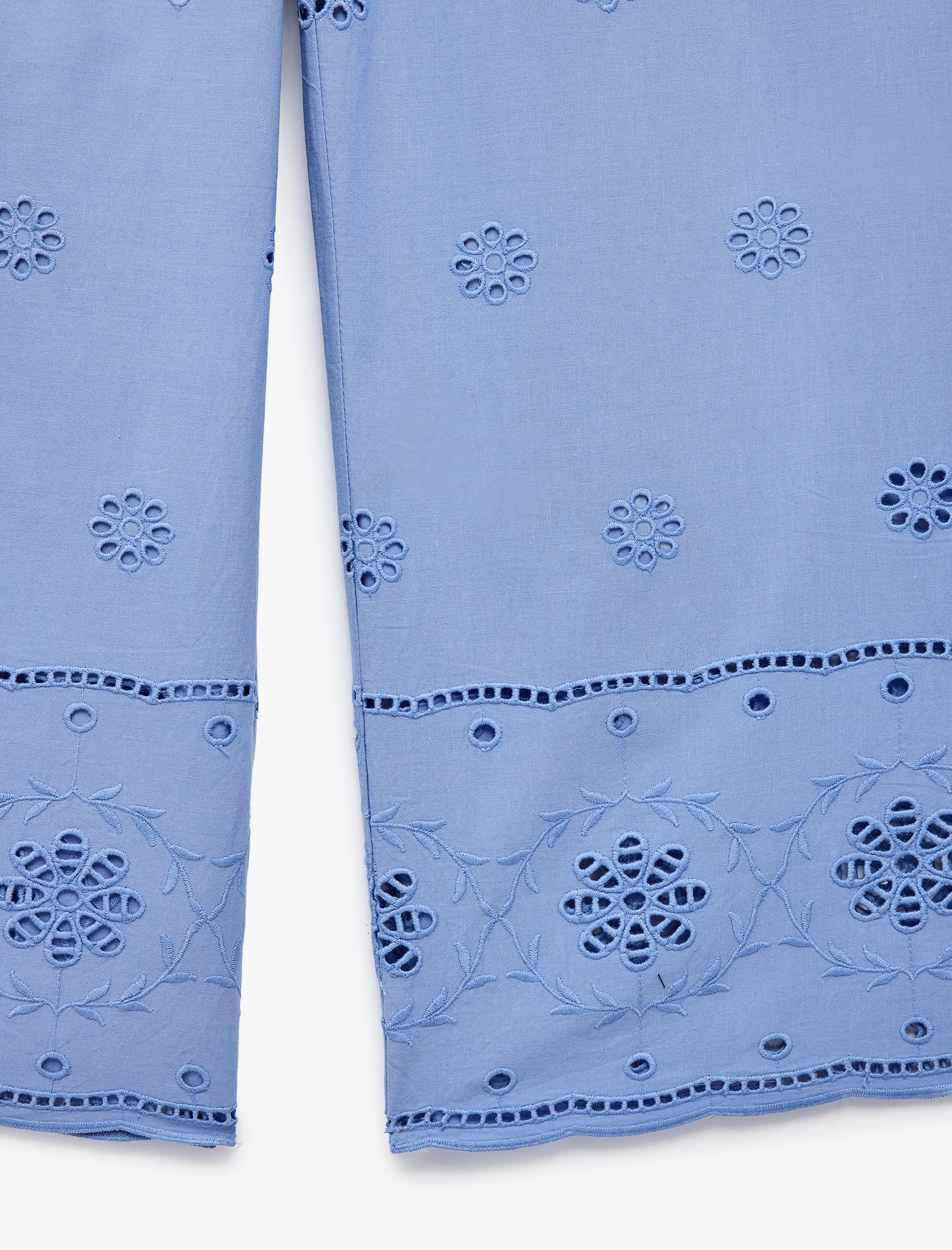  Kız Çocuk Pamuklu Beli Lastikli Brode Detaylı Geniş Paça Pantolon